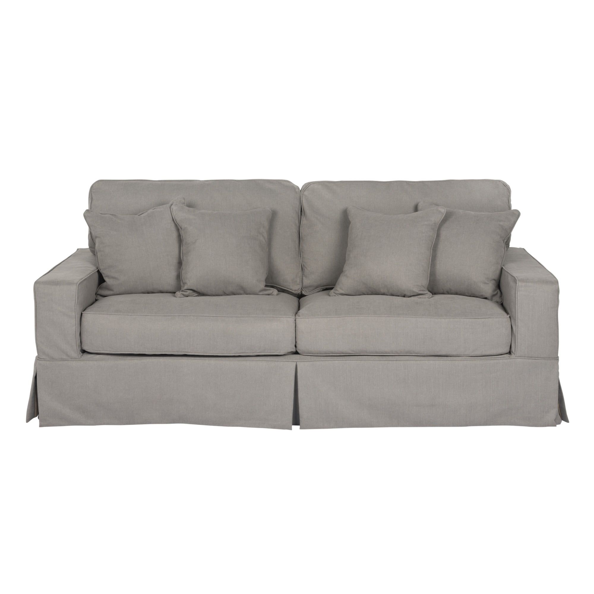 Gray Linen Fabric Slipcovered Sofa with Down Fill Cushions