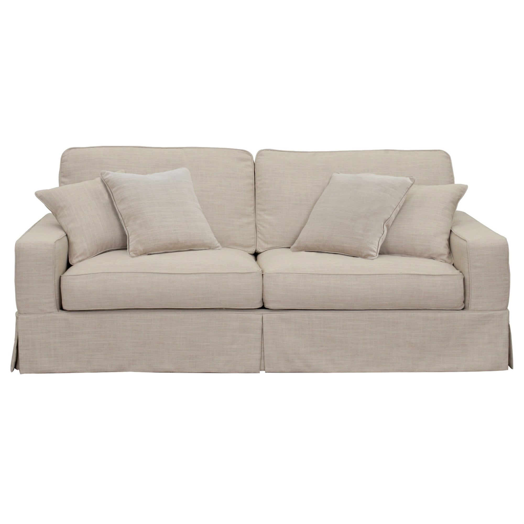 Elegant Linen Gray Slipcovered Sofa with Down Fill Cushions