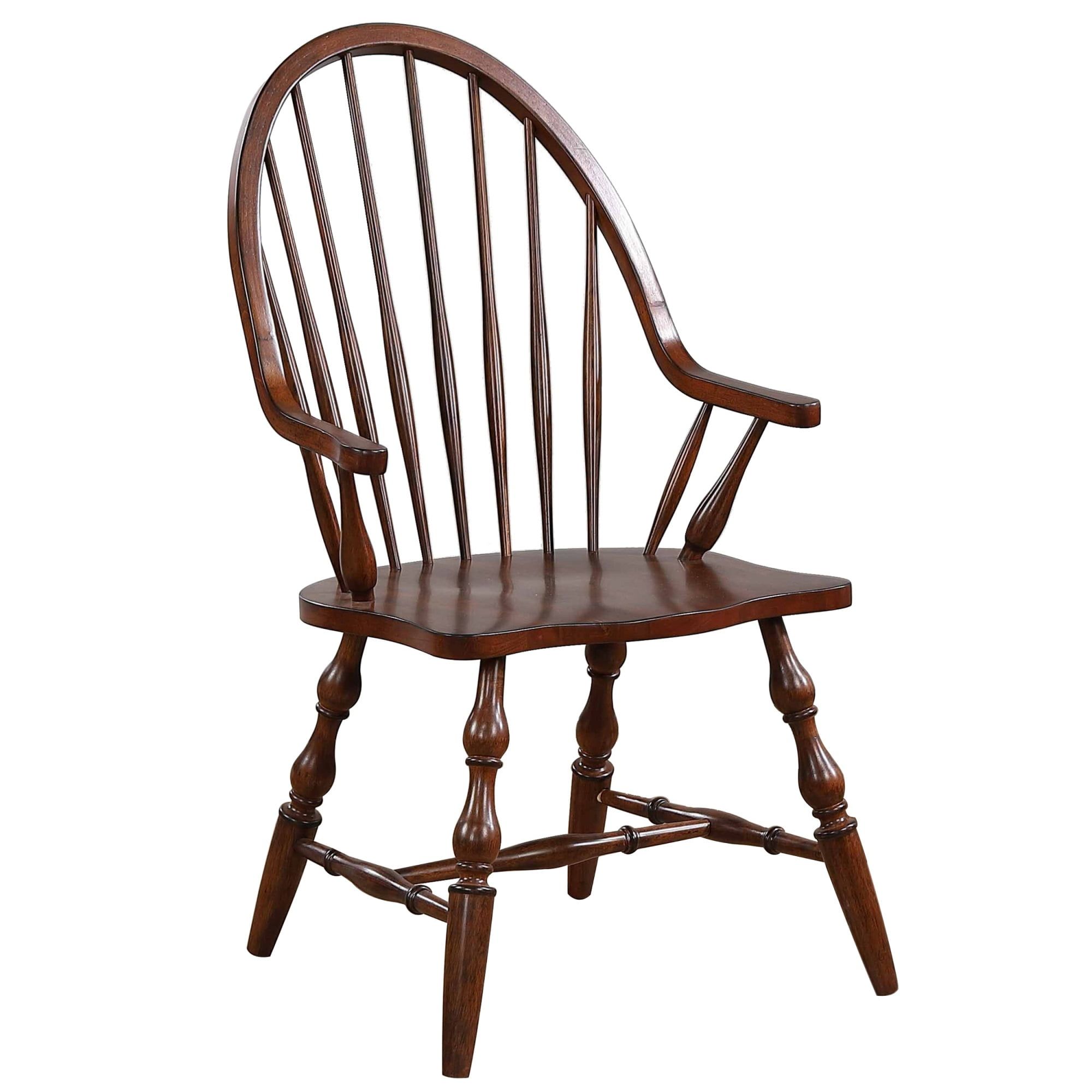 Chestnut Brown Windsor Wood Arm Chair with Slat Back