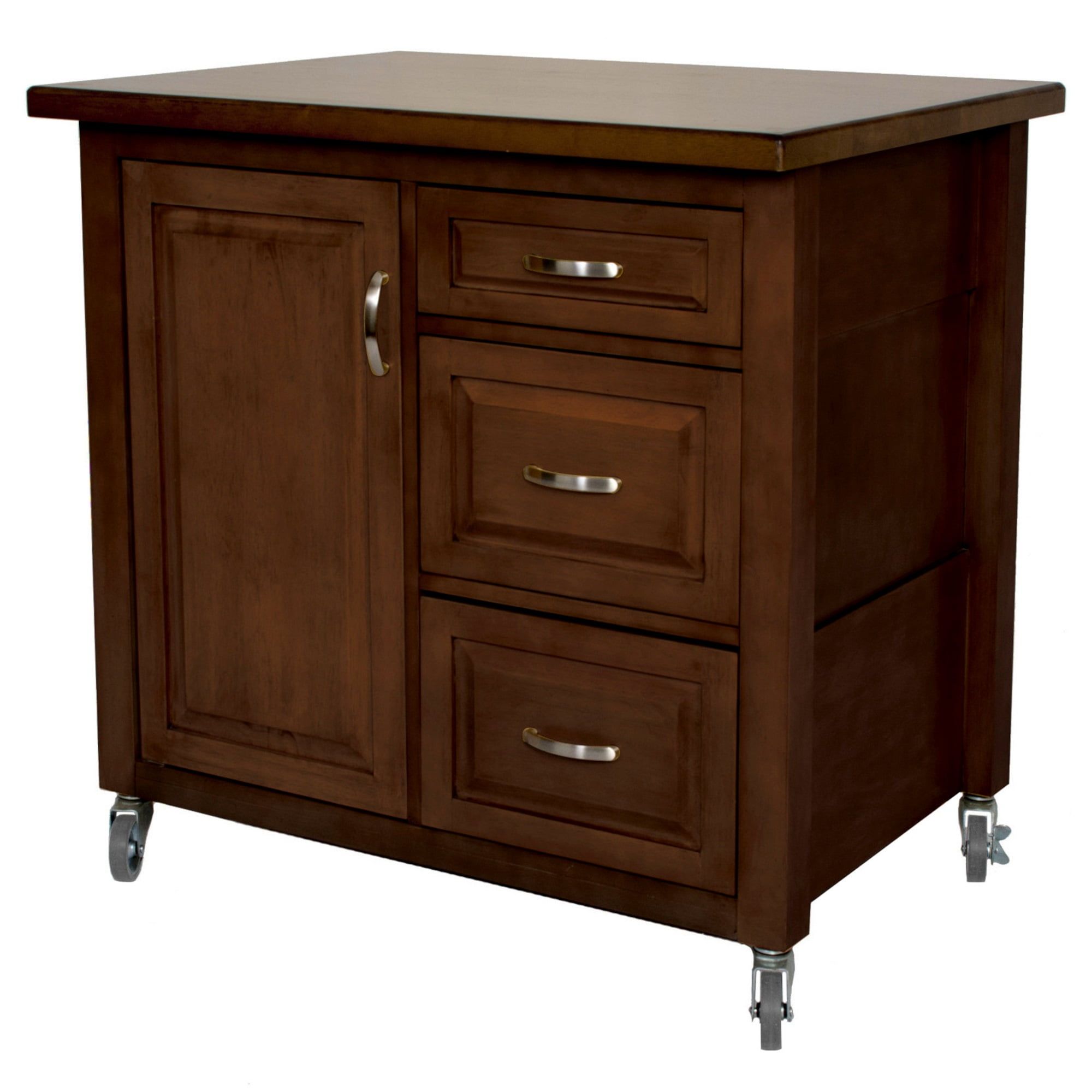 Distressed Chestnut Brown Wood Kitchen Cart with Storage