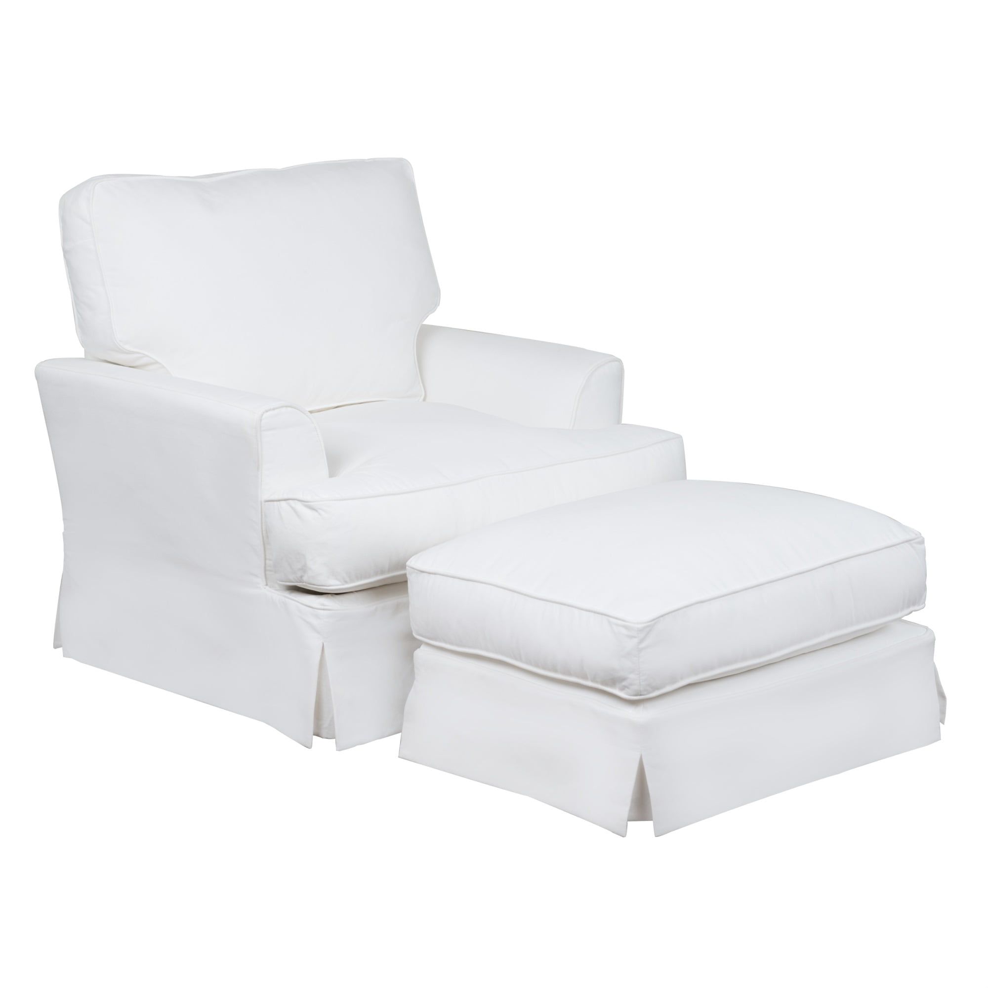 White Slipcovered Accent Chair with Ottoman