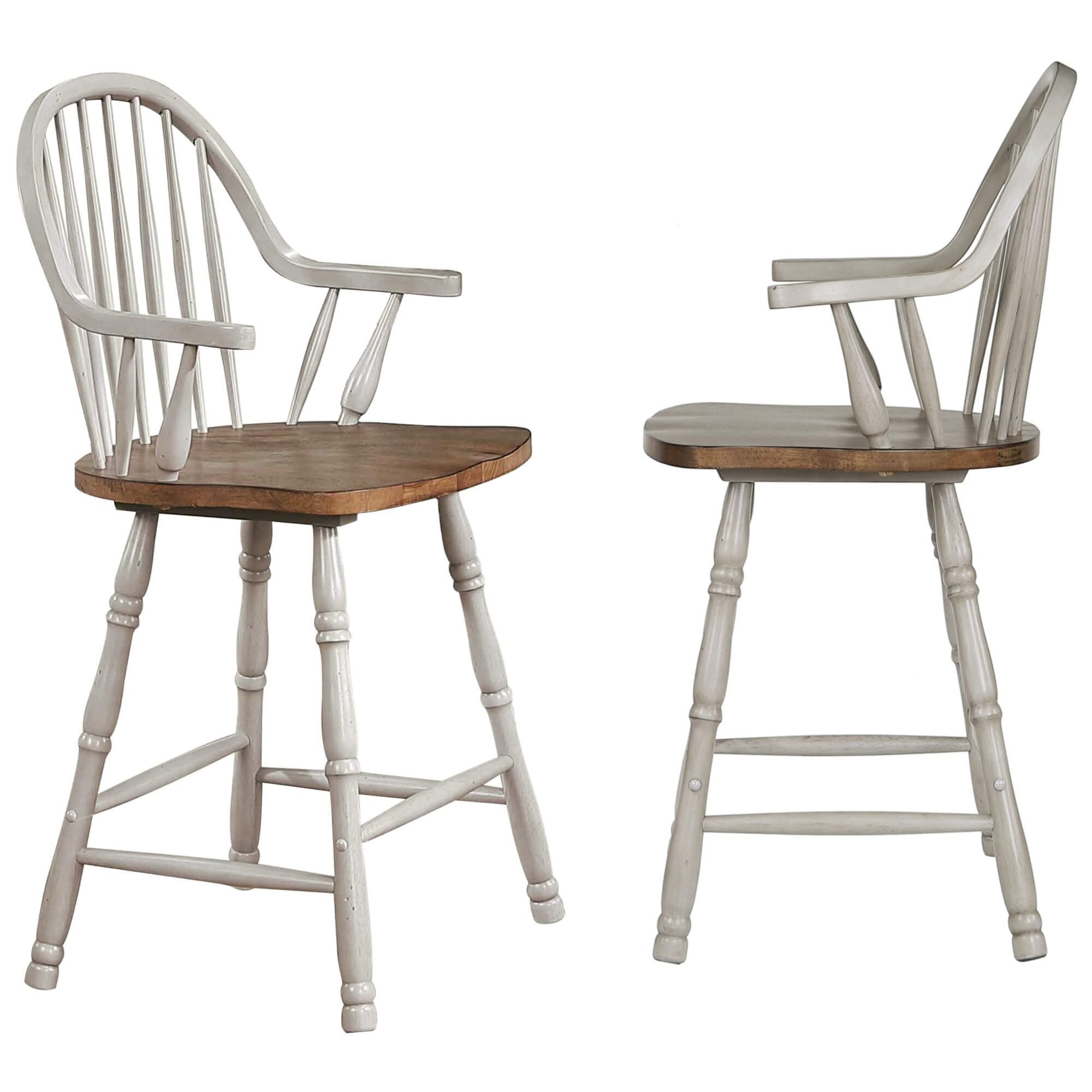 Cottage Grove 24" Gray Windsor Wood Saddle Barstools (Set of 2)