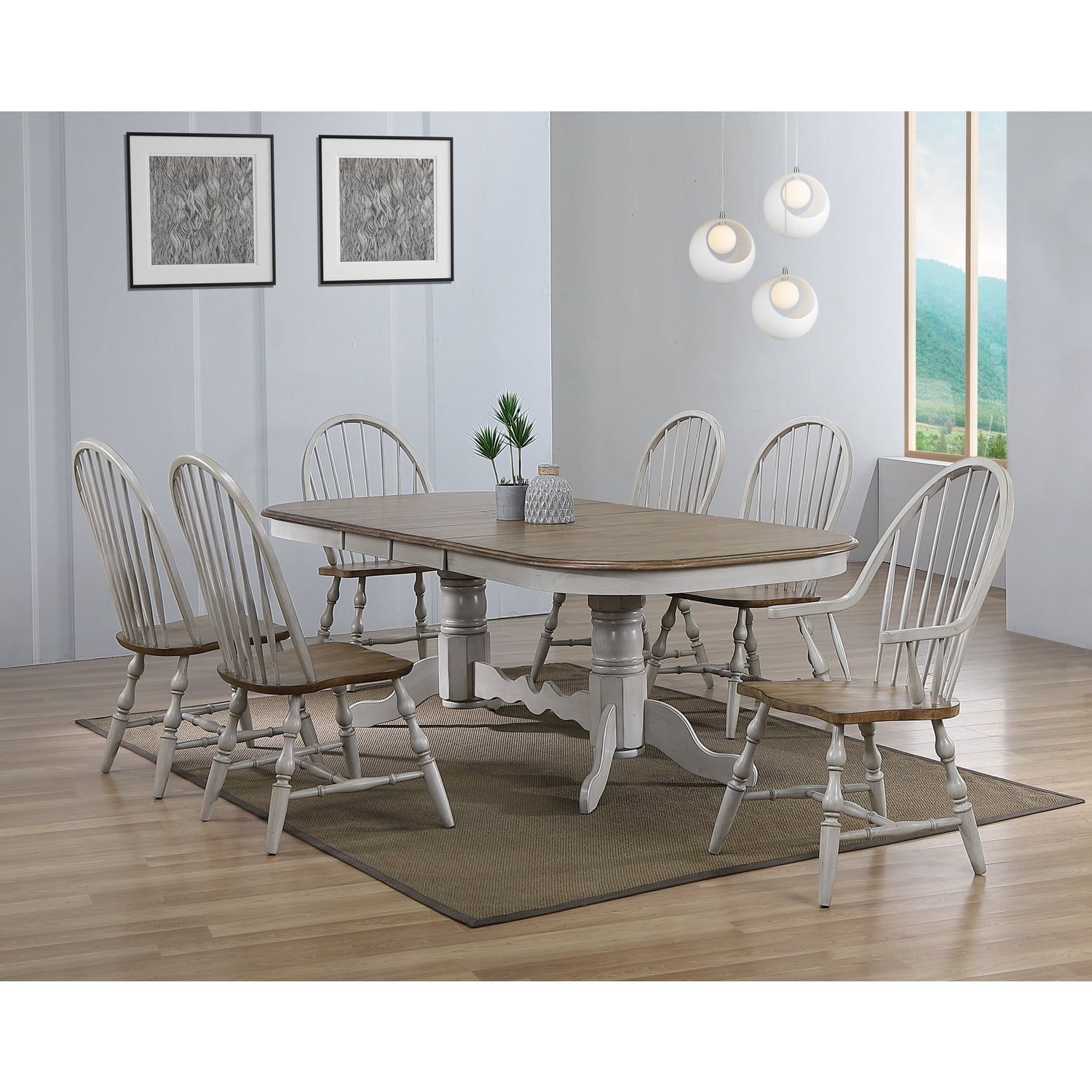 Country Grove 7-Piece Oval Extendable Dining Set in Gray and Brown