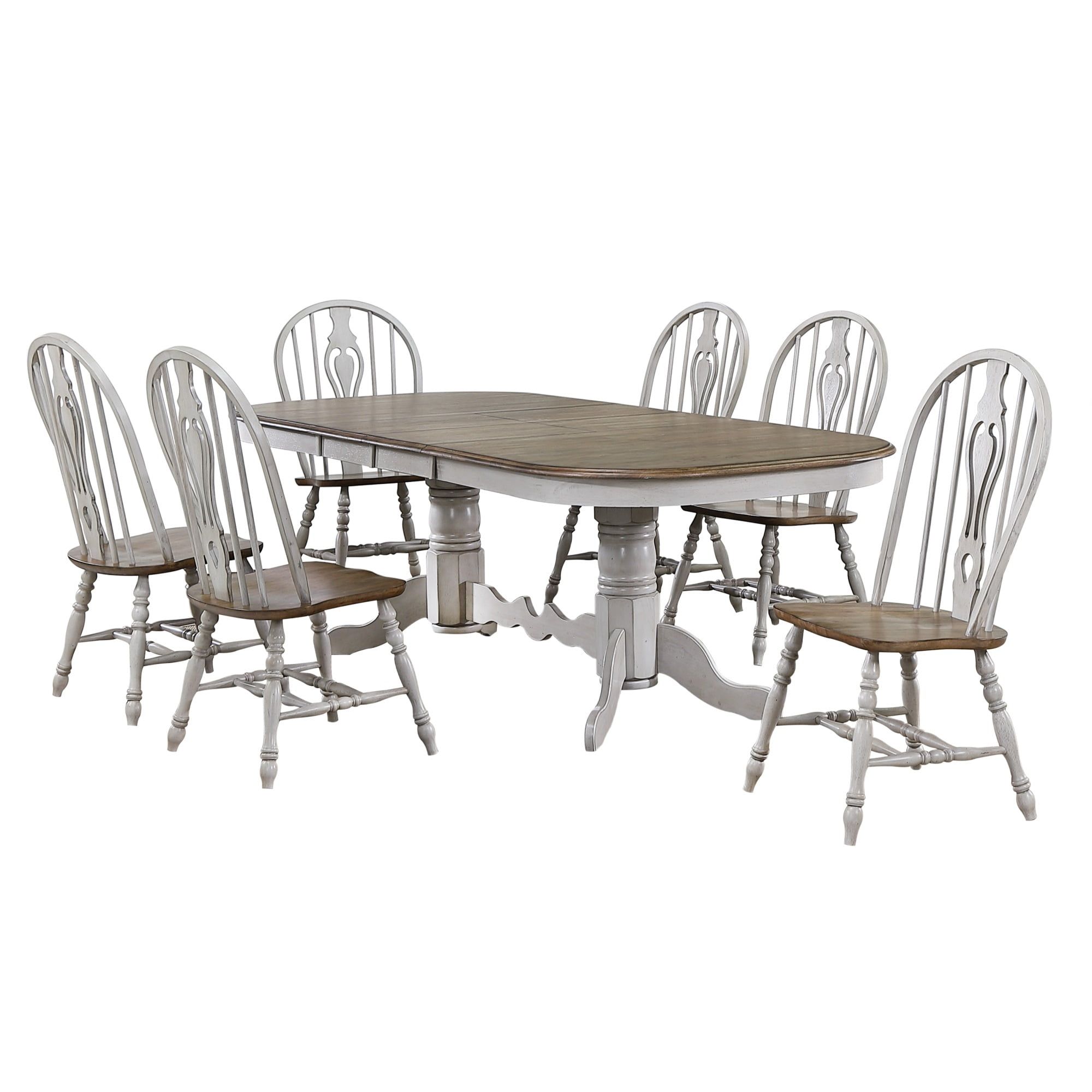 Country Grove 96" Oval Extendable Dining Set in Distressed Gray and Brown Wood