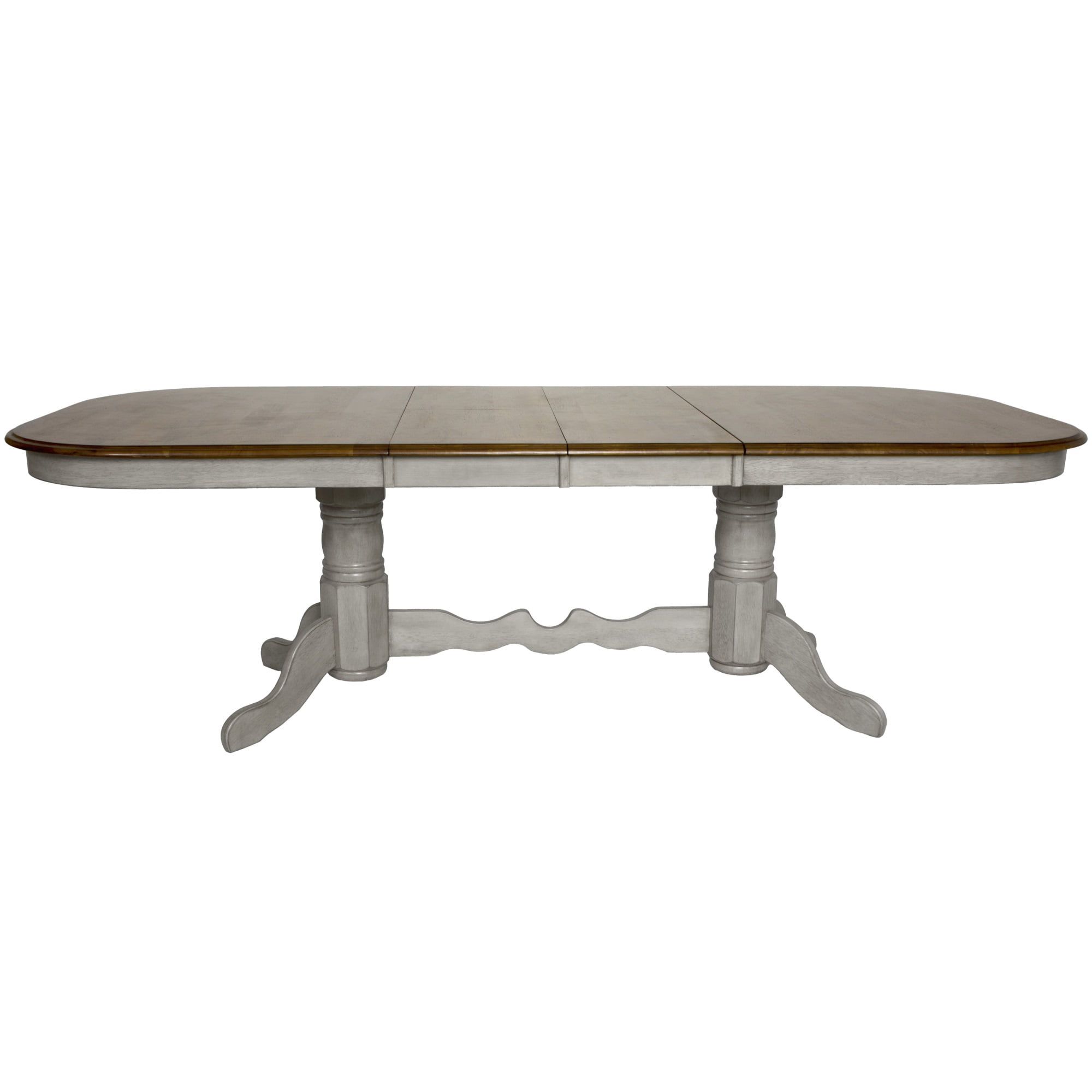 French Country Extendable Round Wood Dining Table, 96" Gray/Brown