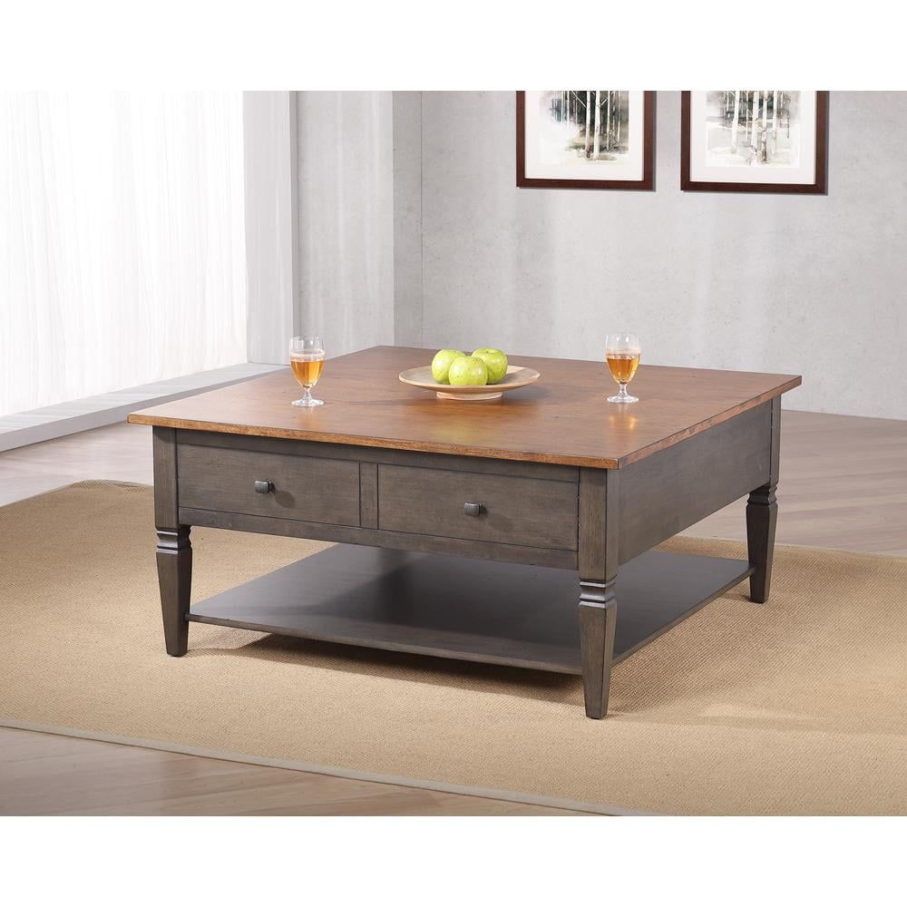 Dakota 42" Square Brown and Gray Wood Coffee Table with Storage