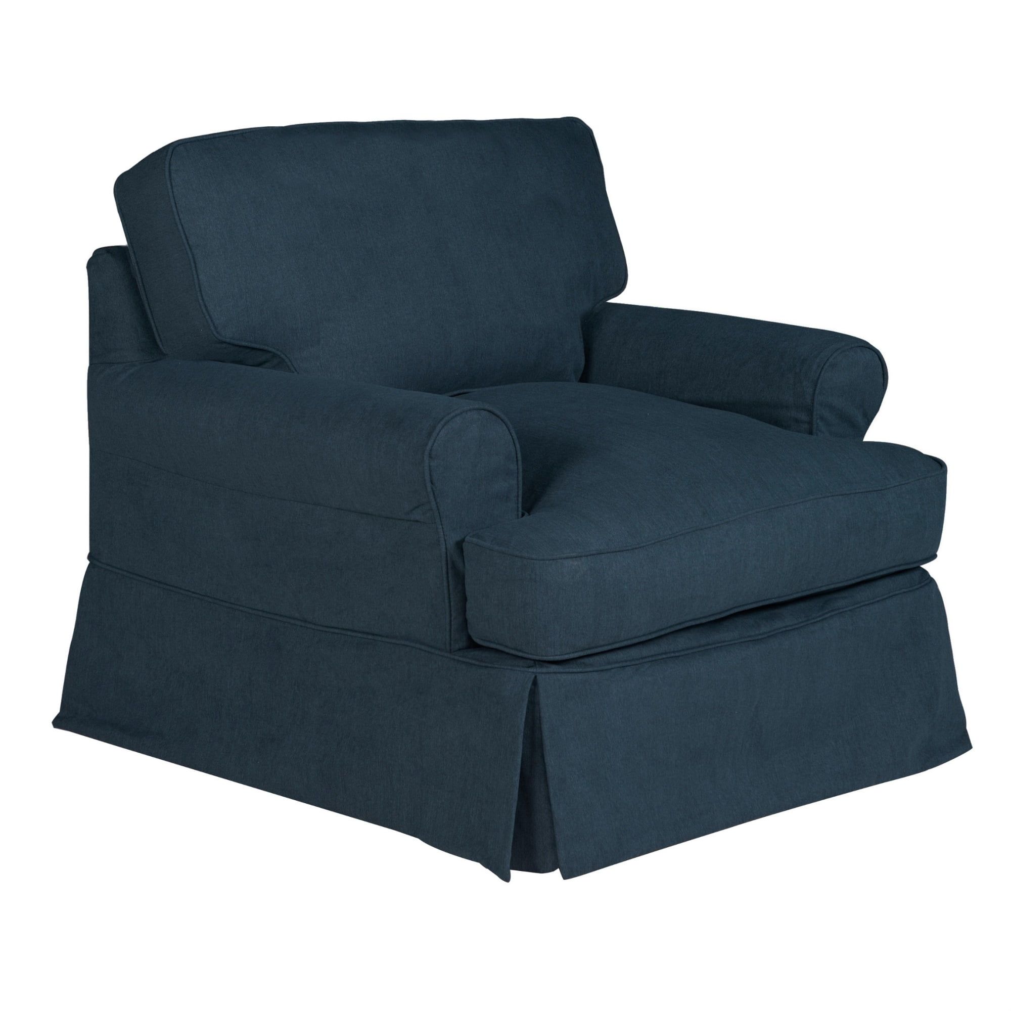 Navy Blue Traditional T-Cushion Chair Slipcover in Performance Fabric