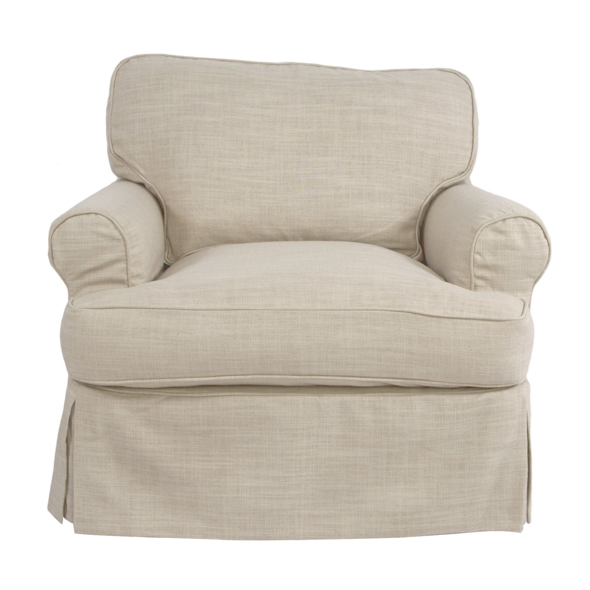 Linen Beige Slipcovered T-Cushion Armchair