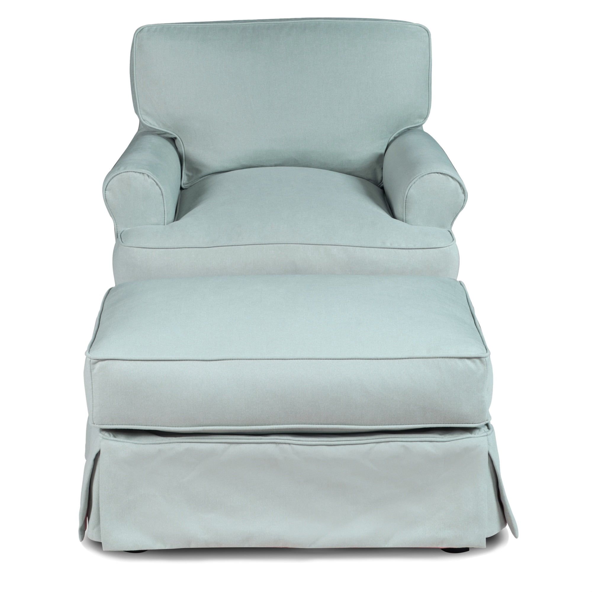 Ocean Blue T-Cushion Chair and Ottoman Slipcover Set