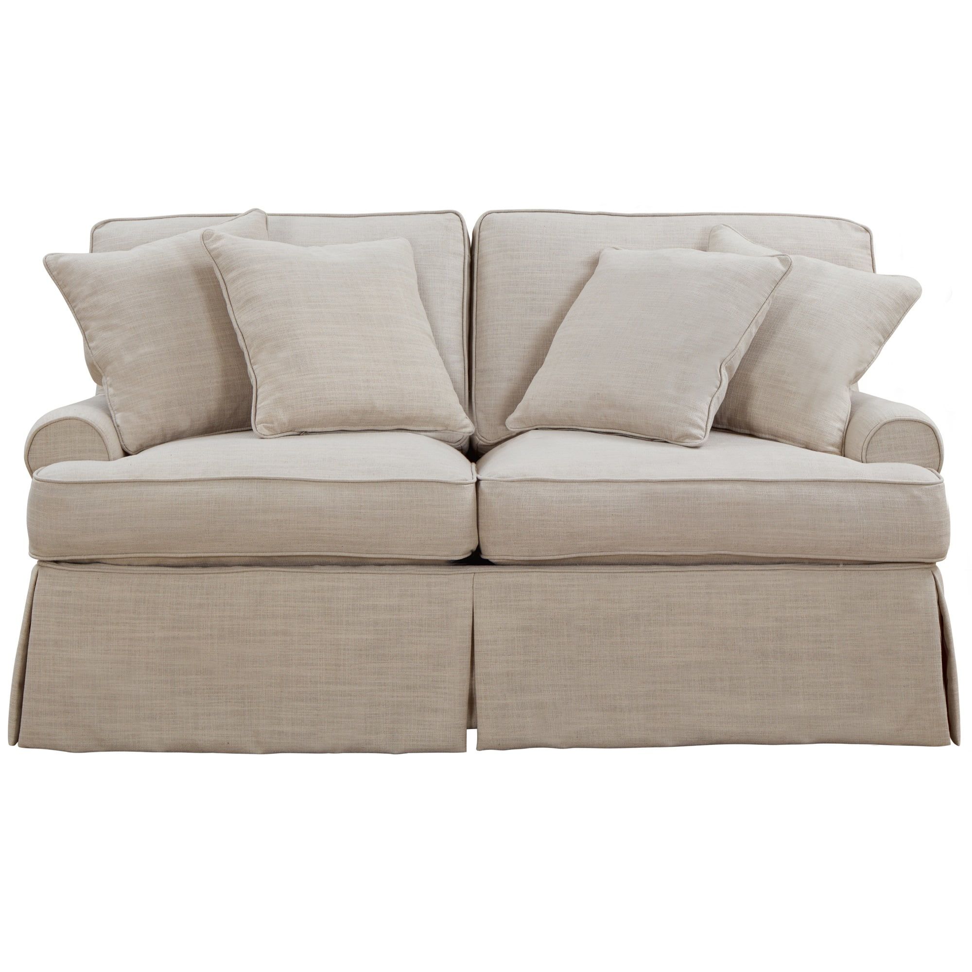 Elegant Linen Beige Rolled Arm Loveseat with Down Fill Cushions