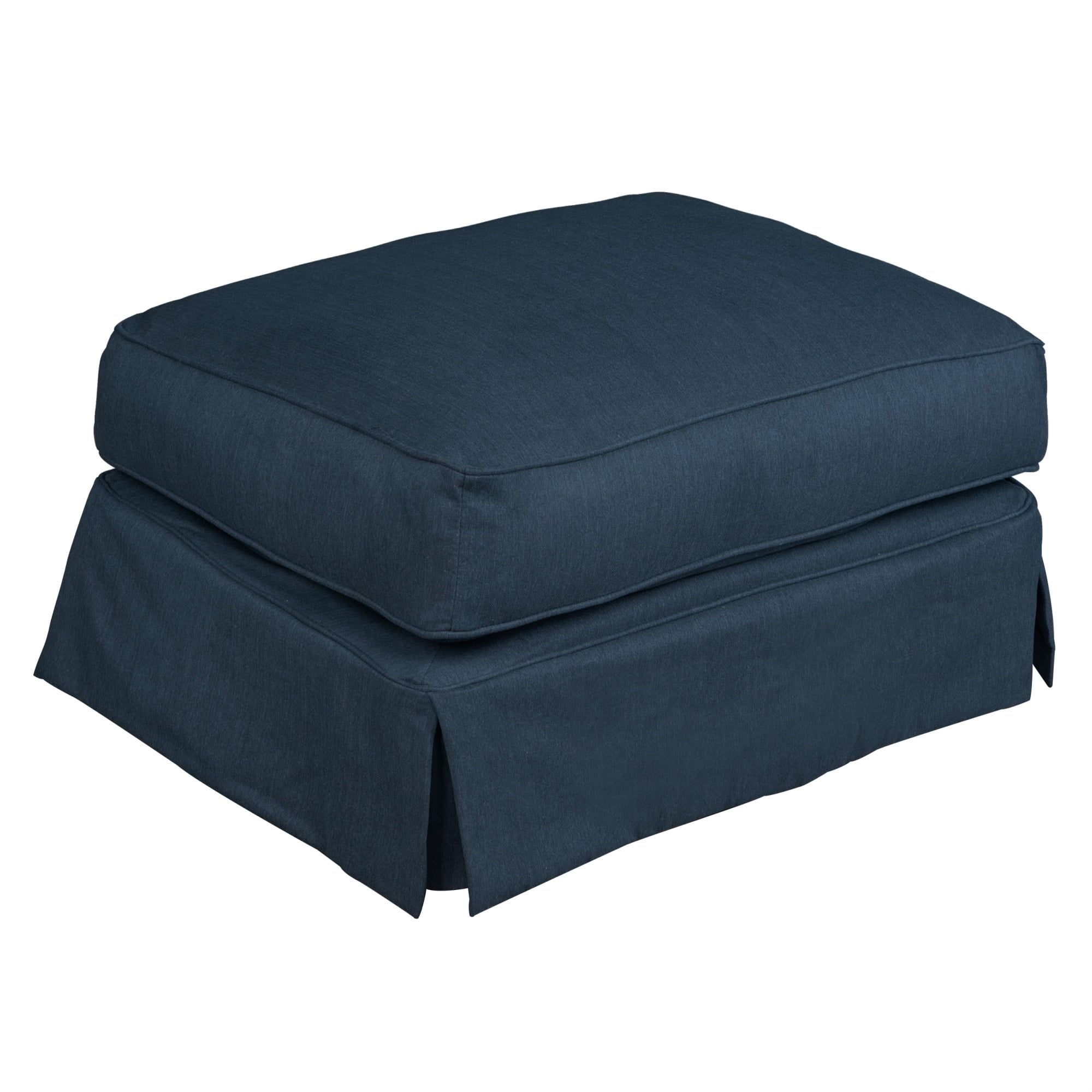 Navy Blue Slipcovered Ottoman with Pleated Skirt