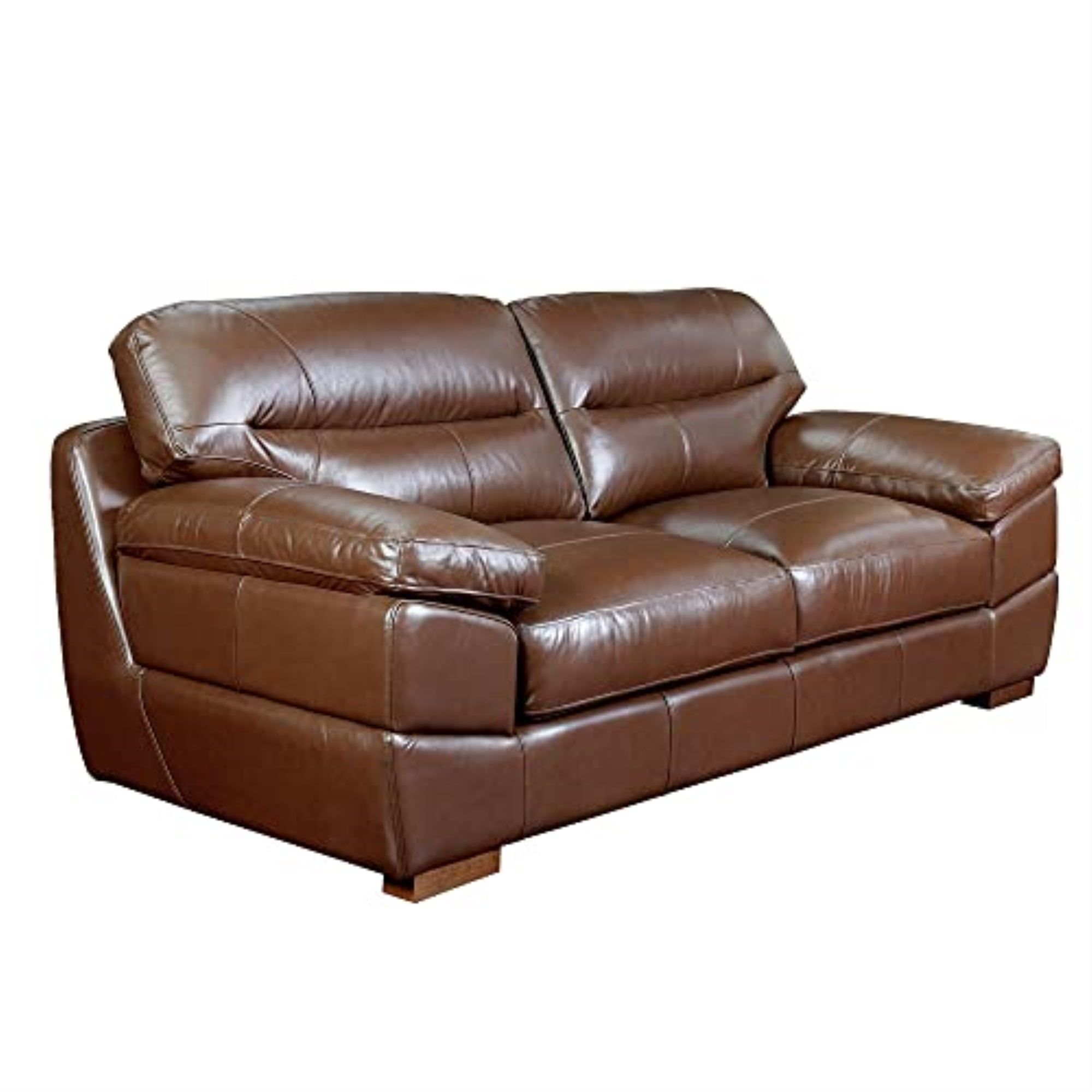 Chestnut Brown Tufted Leather Sofa with Pillow-Top Arms