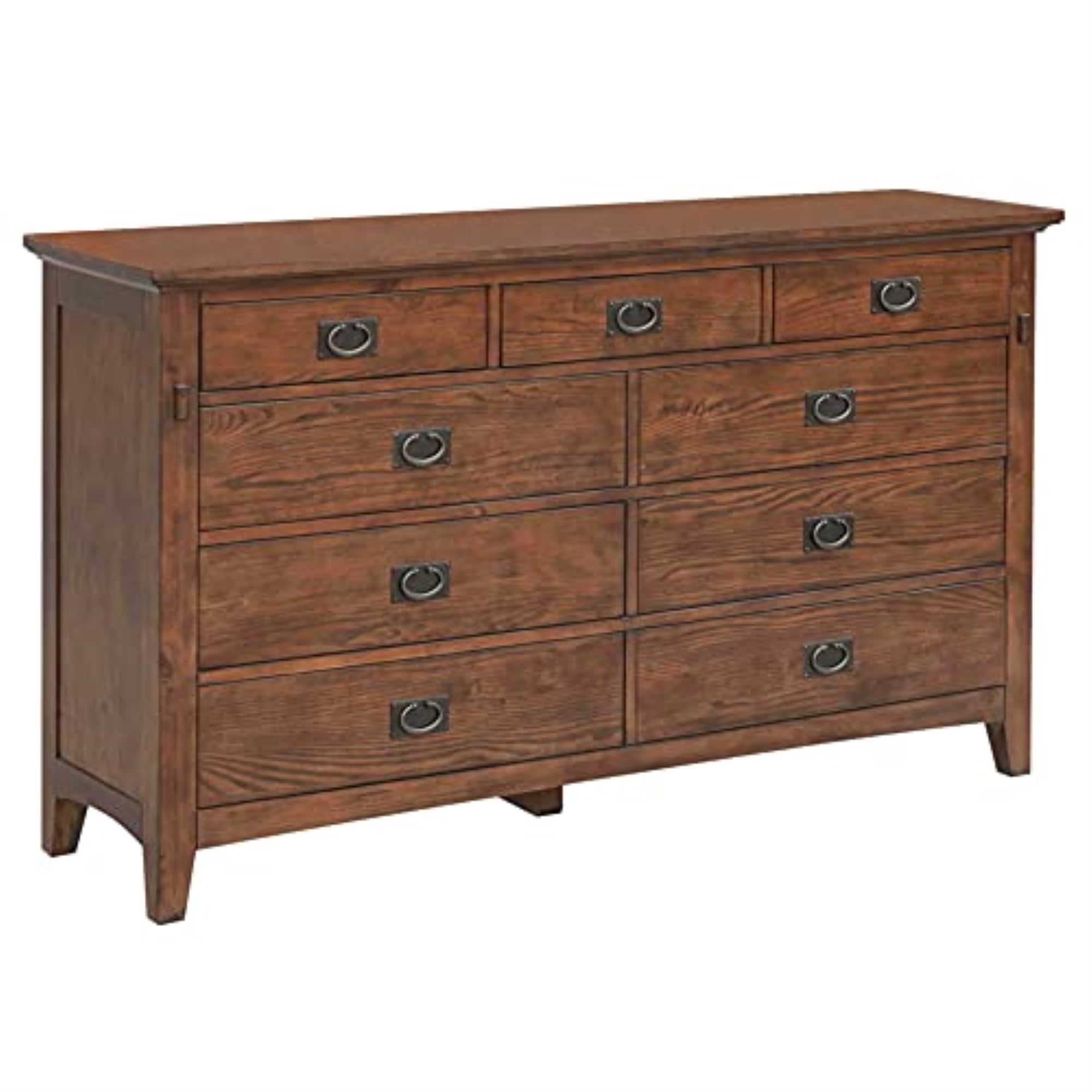 Amish Brown 9-Drawer Mission-Style Wood Dresser with Steel Handles