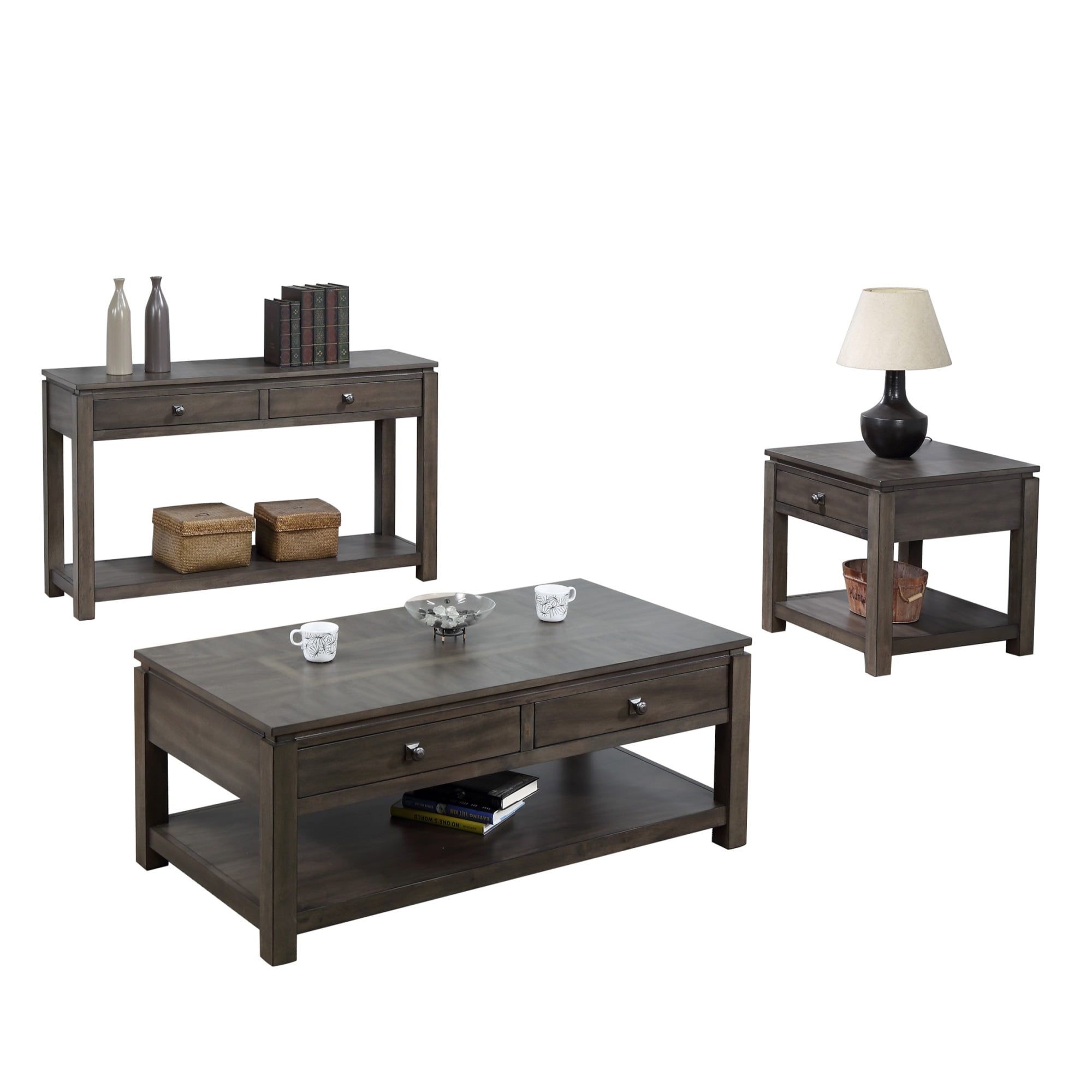 Shades of Gray Weathered 3-Piece Living Room Table Set