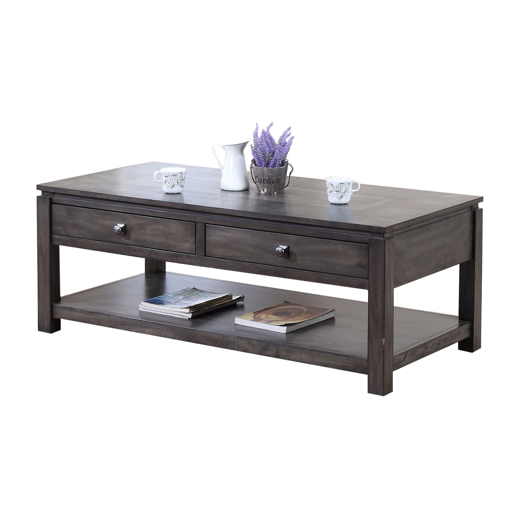 Traditional Rectangular Wood and Metal Coffee Table with Storage