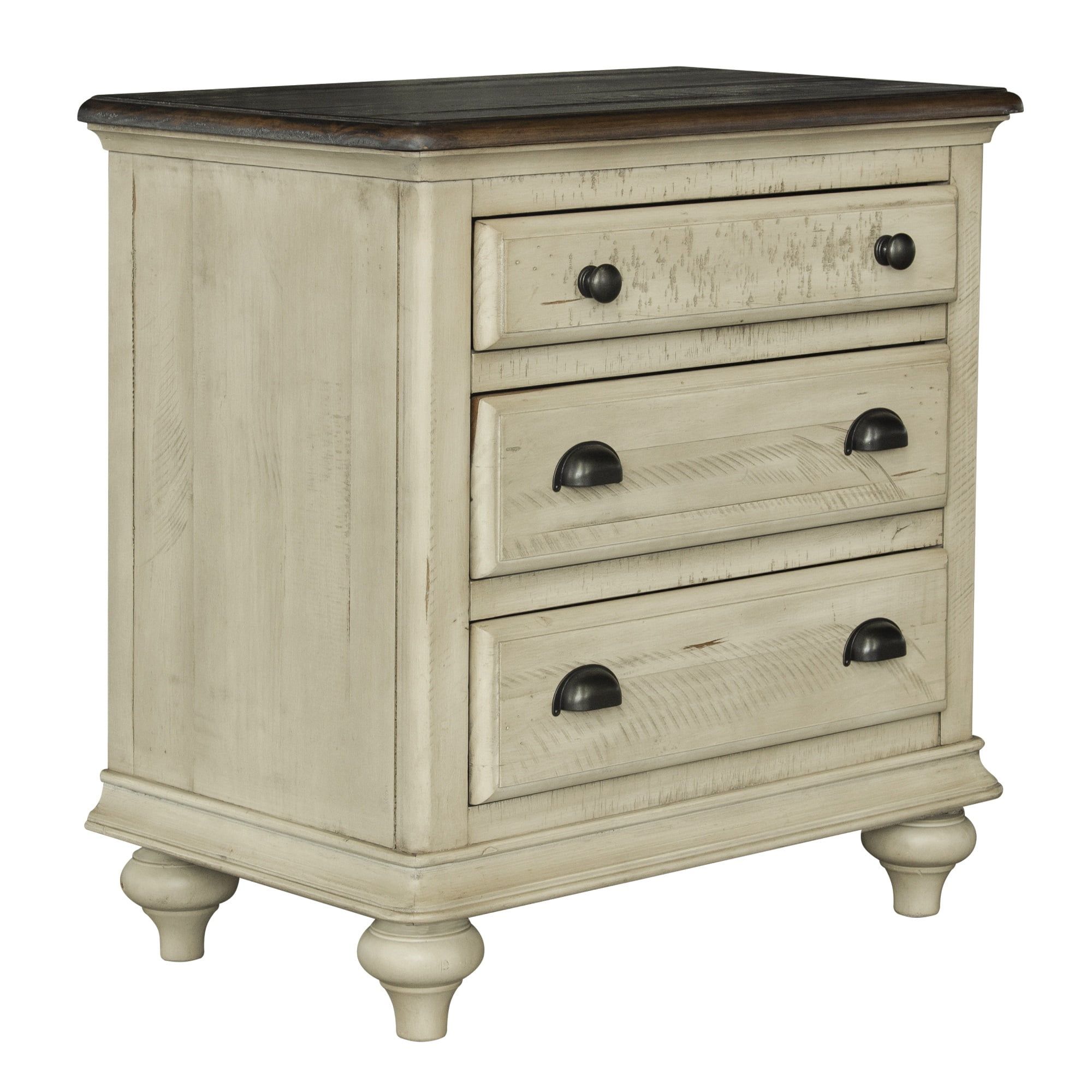 Cream Puff and Walnut 3-Drawer Wood Nightstand