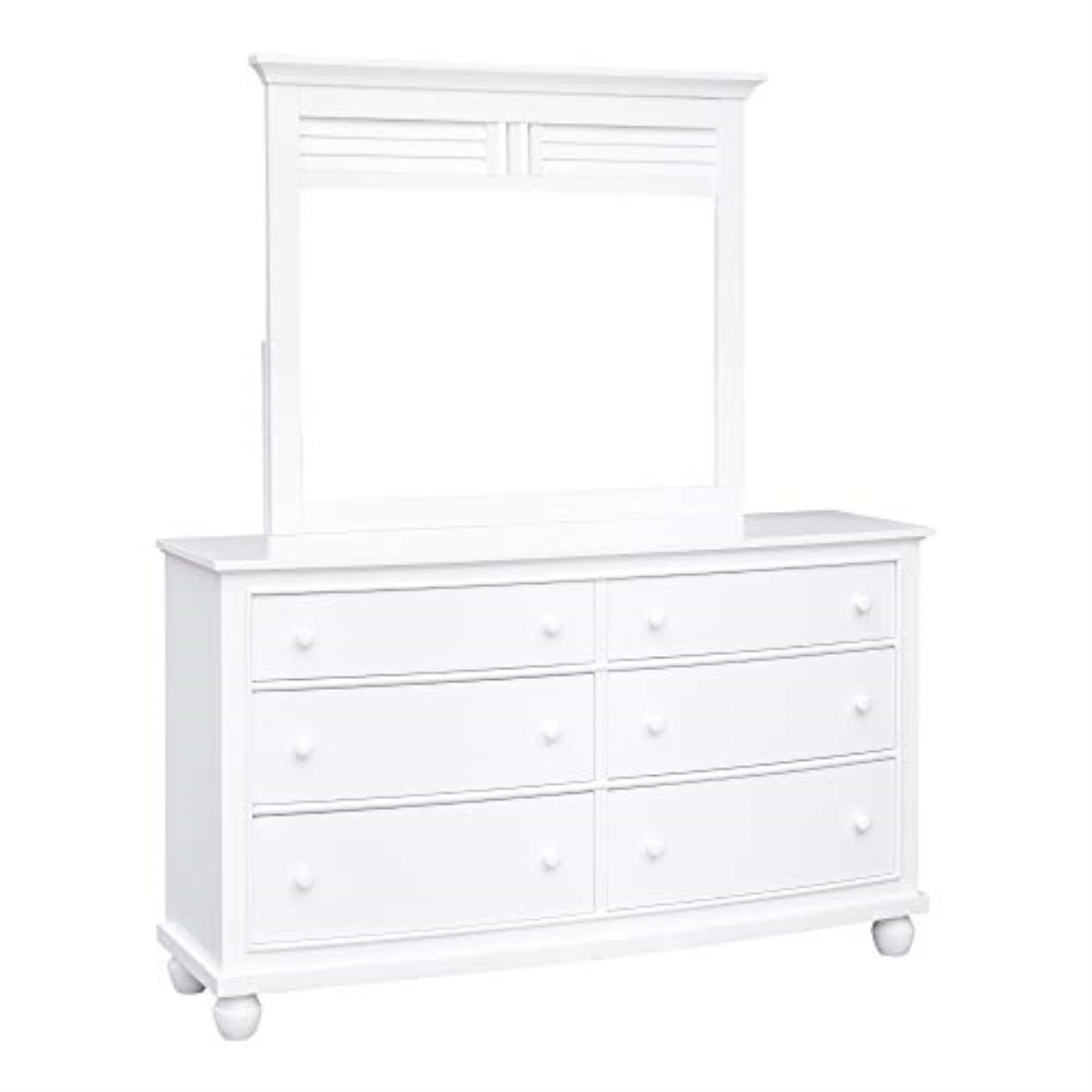 White Coastal Double Dresser with Mirror and Felt-Lined Drawers