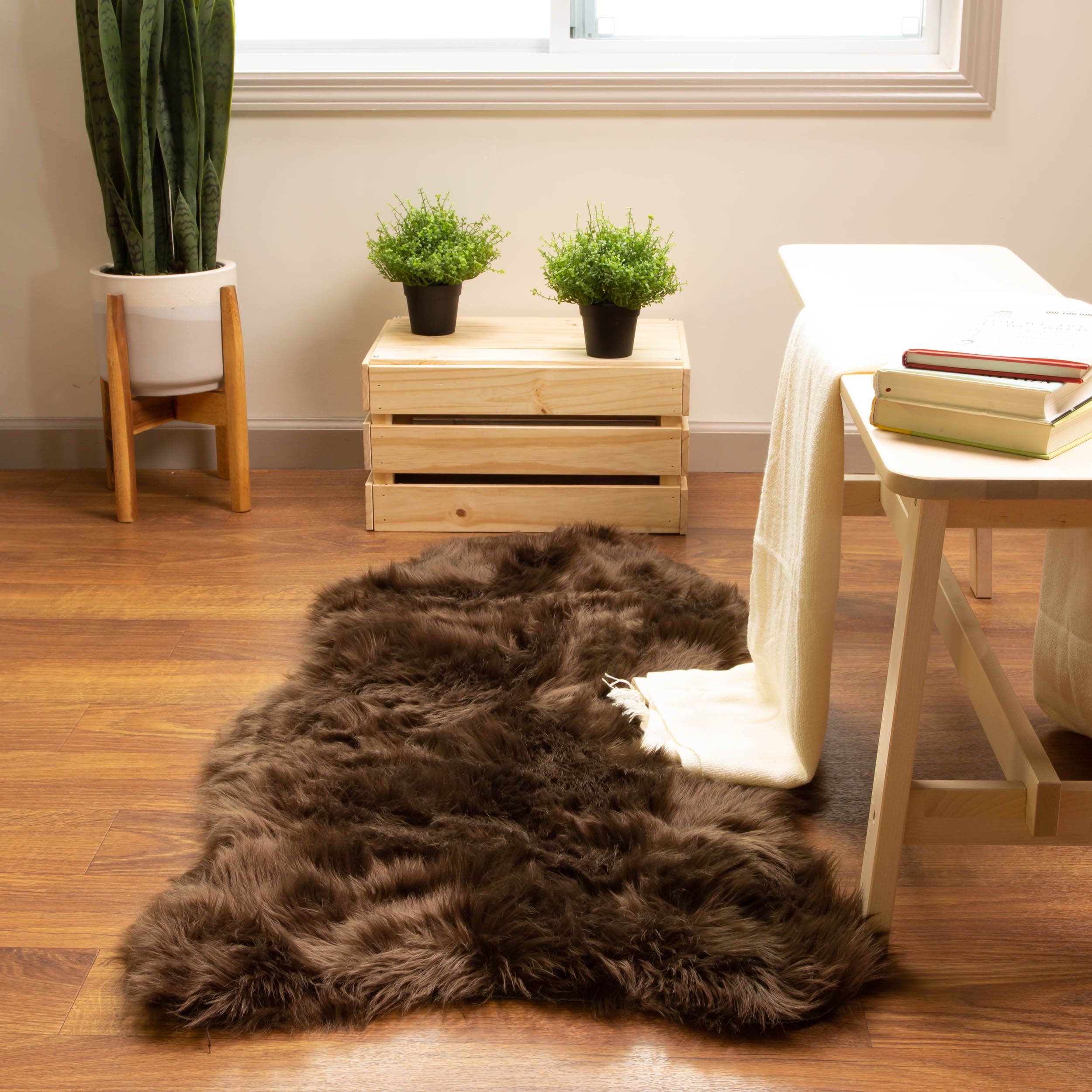 Luxurious Dark Brown Synthetic Sheepskin Shag Rug 6' x 9'