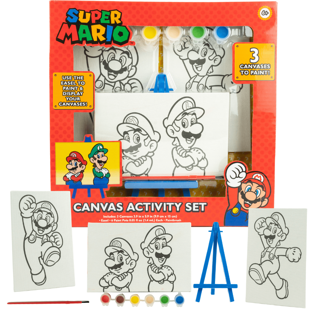 Super Mario 3-Piece Acrylic Canvas Paint Kit with Easel