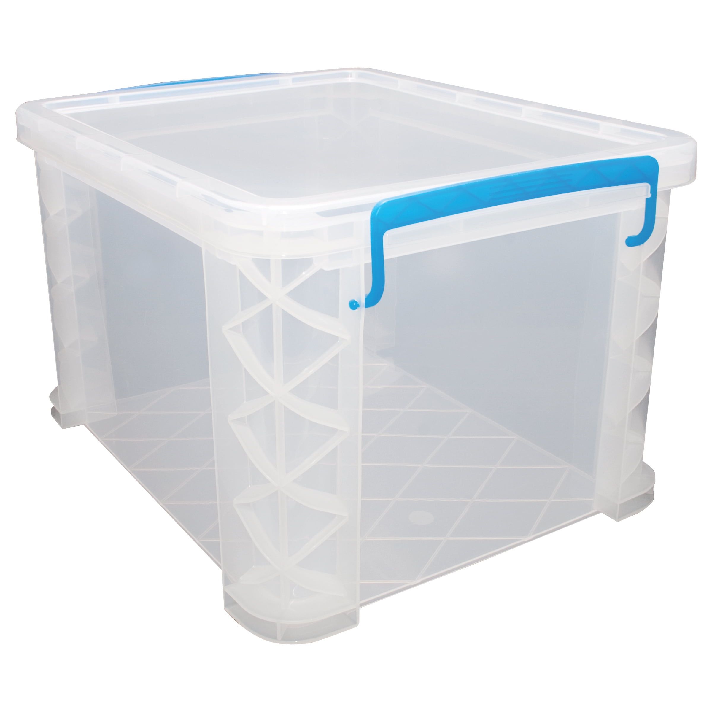 Clear Plastic Hanging File Box with Blue Handles