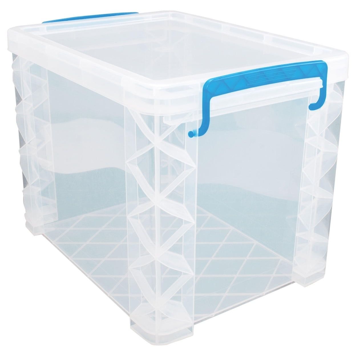 Clear Stackable Plastic Storage and File Box with Blue Handles