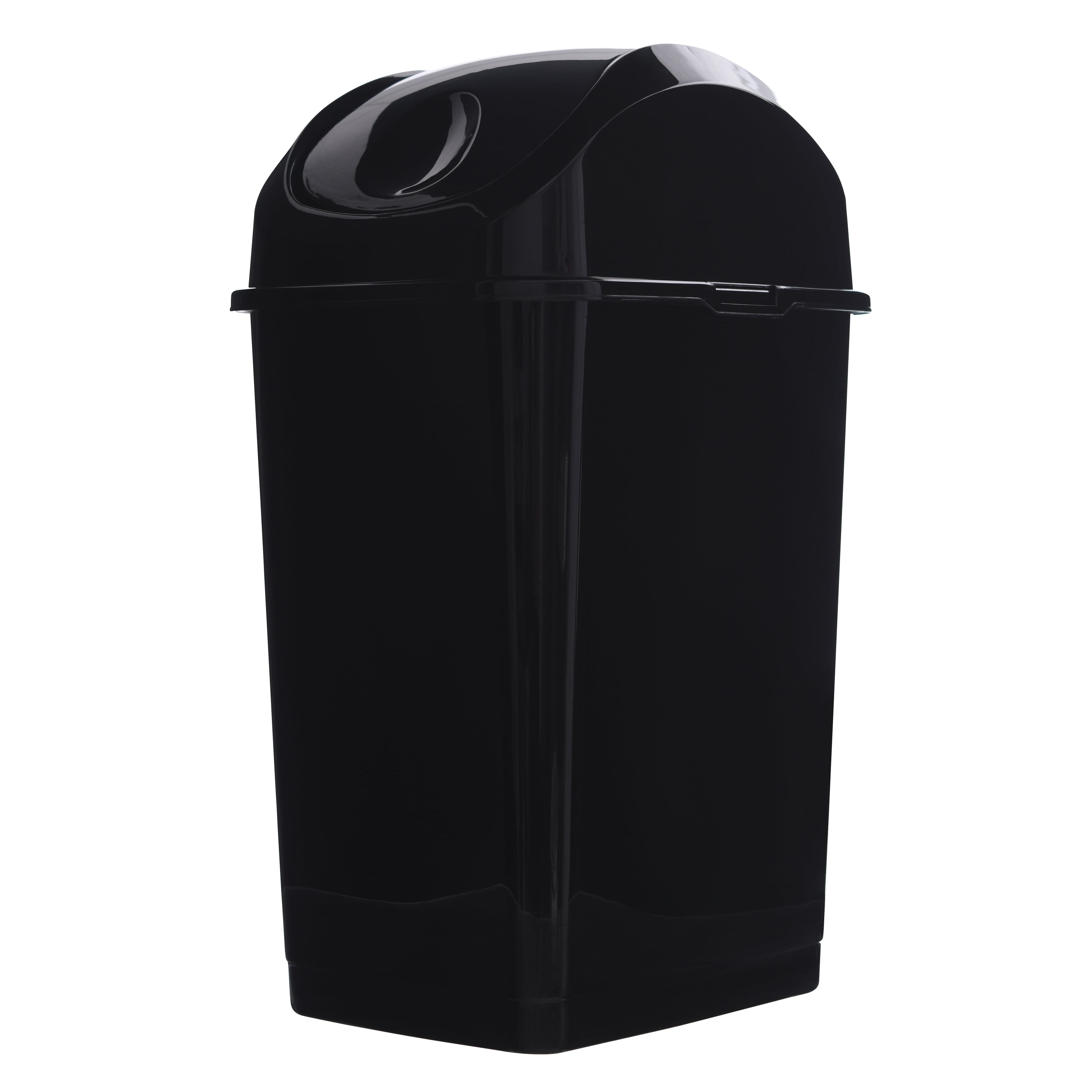 Black Plastic Mini Trash Can with Swing Top Lid