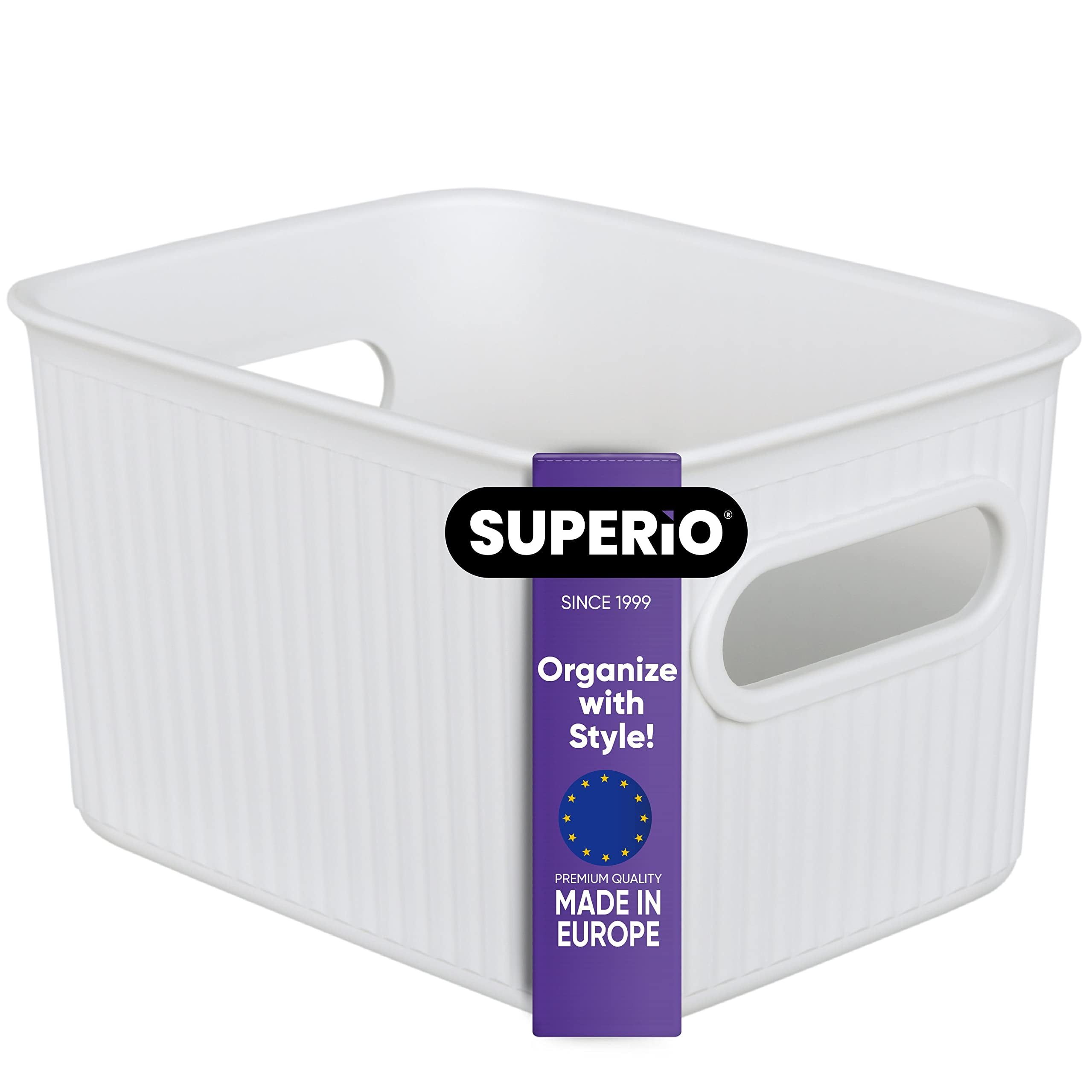 White Ribbed Plastic Storage Basket Organizer, Small