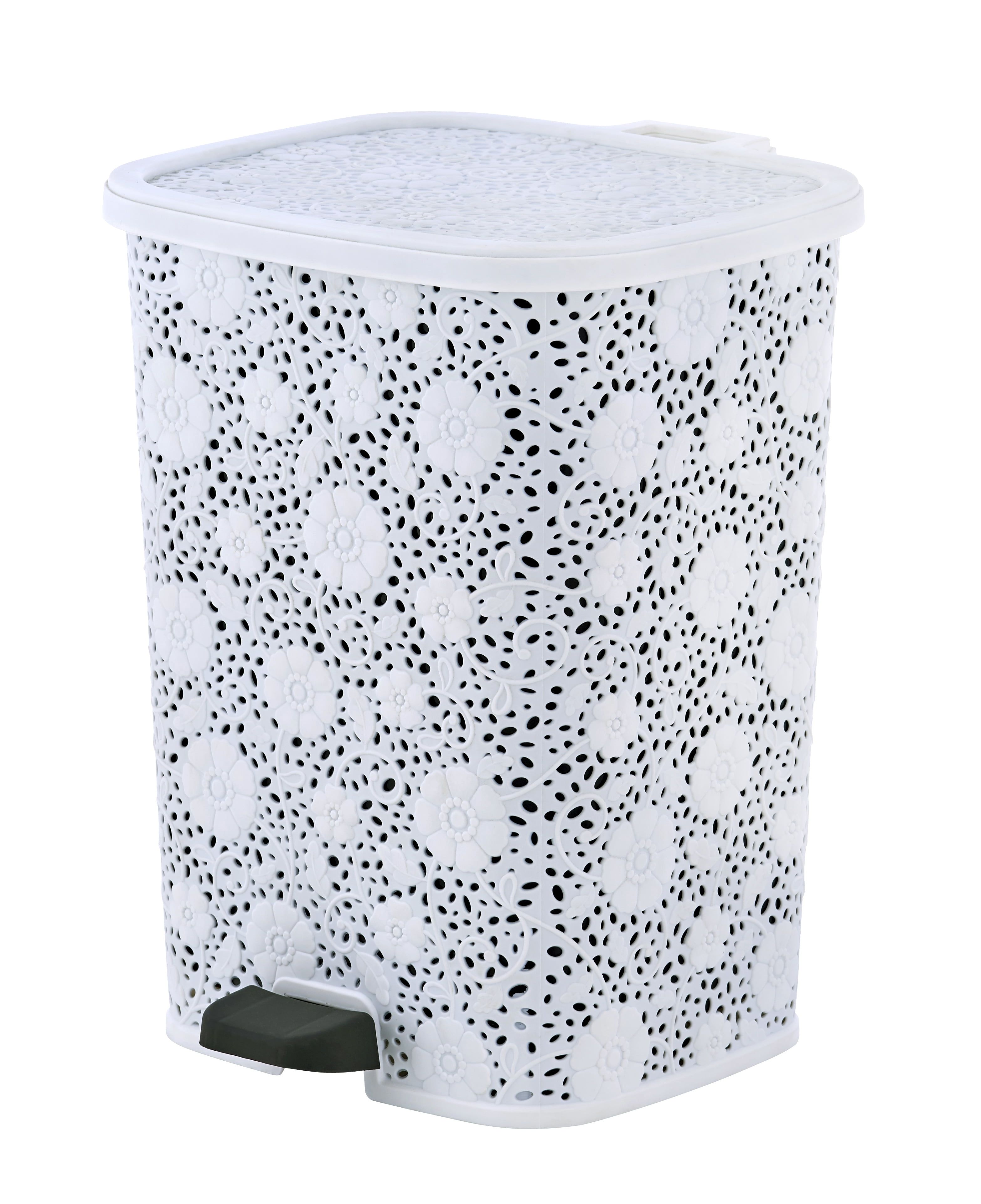 White Lace Design Plastic Step-On Trash Can with Pedal