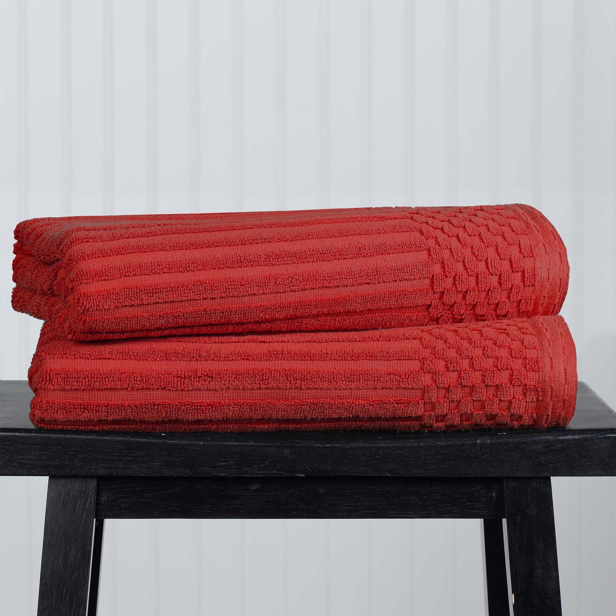 Burgundy Cotton Ribbed 2-Piece Bath Towel Set