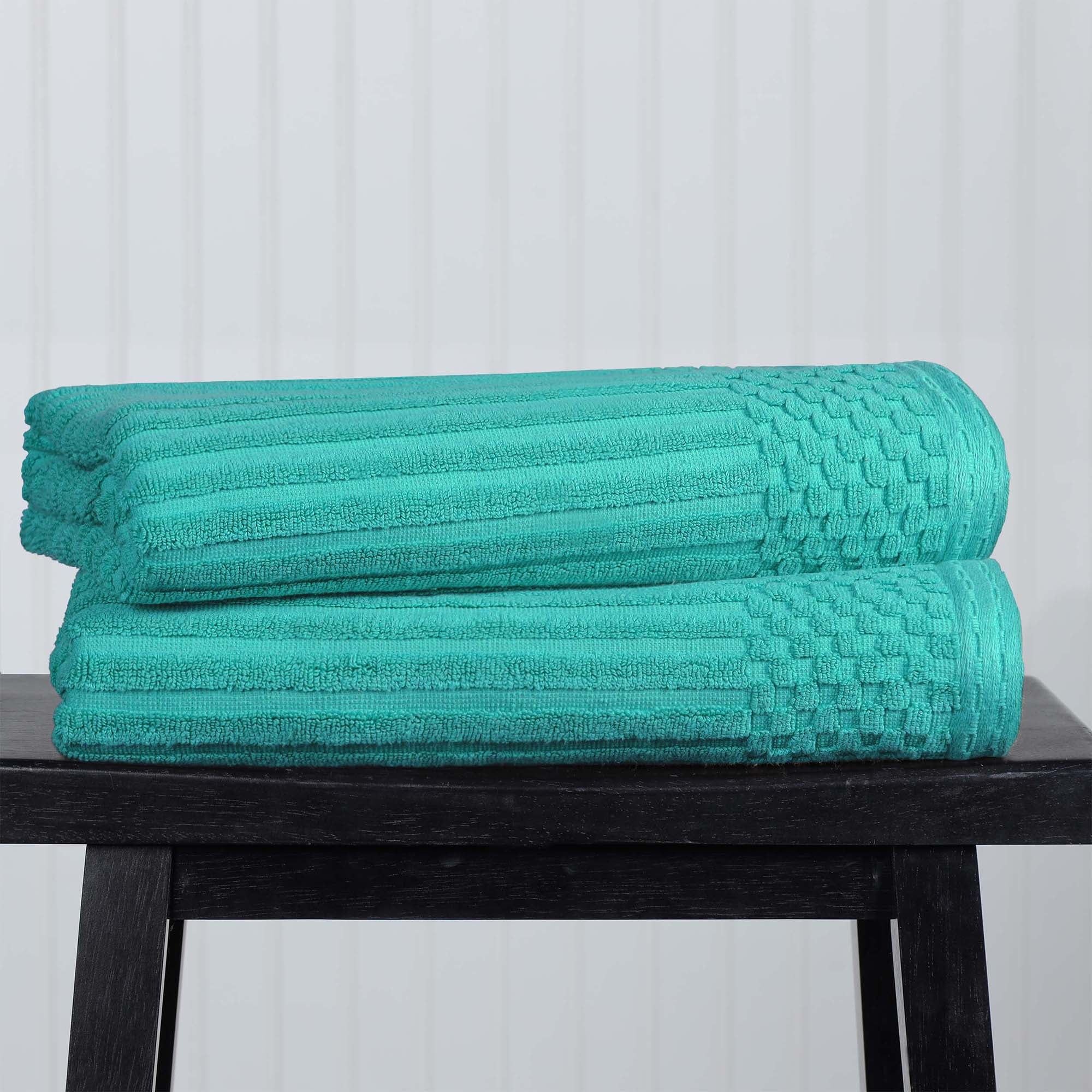 Turquoise Cotton Ribbed and Checkered 2-Piece Bath Towel Set