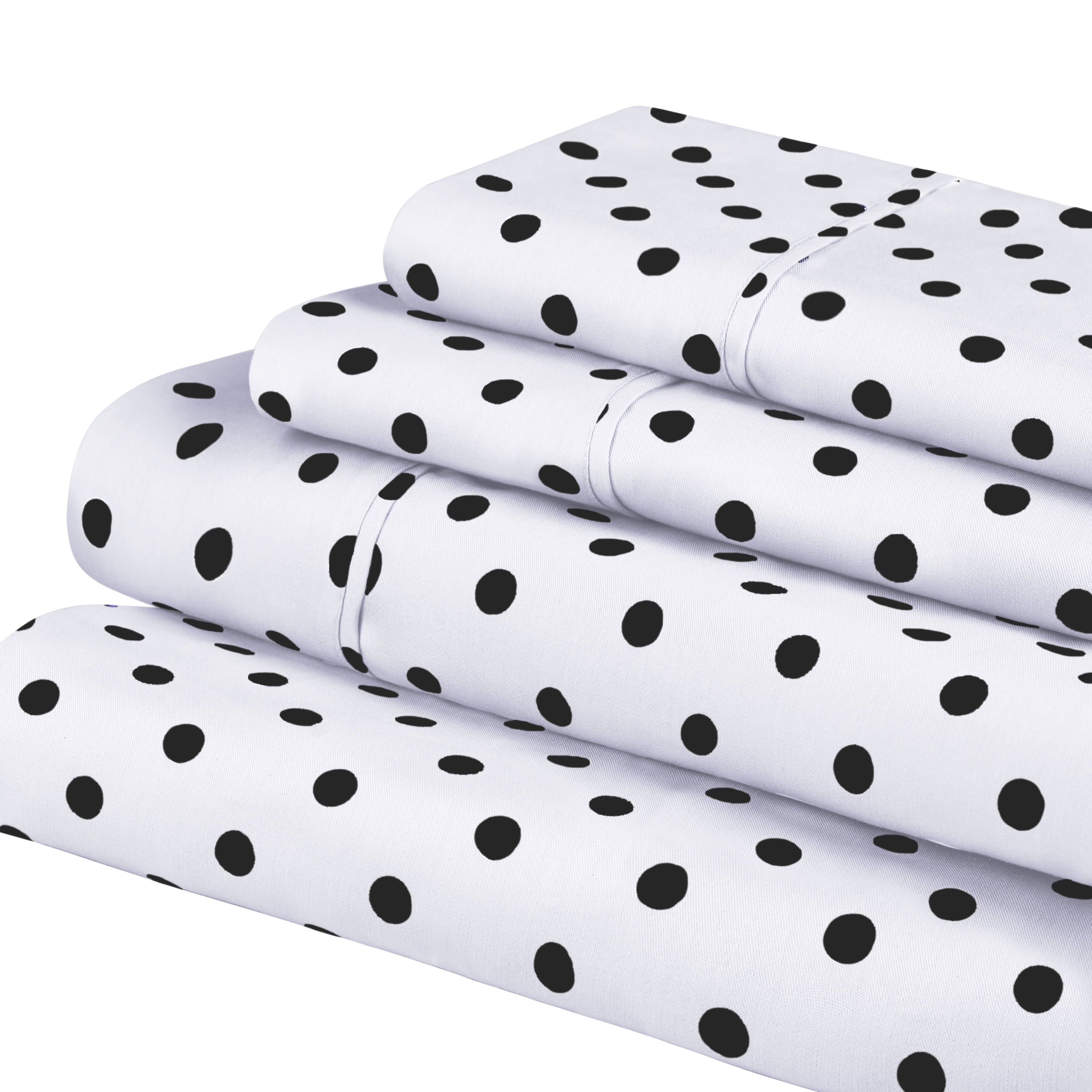 Twin XL White Cotton Polyester Deep Pocket Polka Dot Sheet Set
