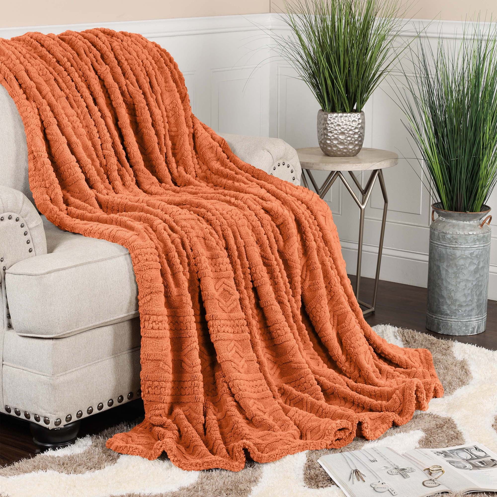 Dusty Orange Fleece Knitted Throw XL Blanket