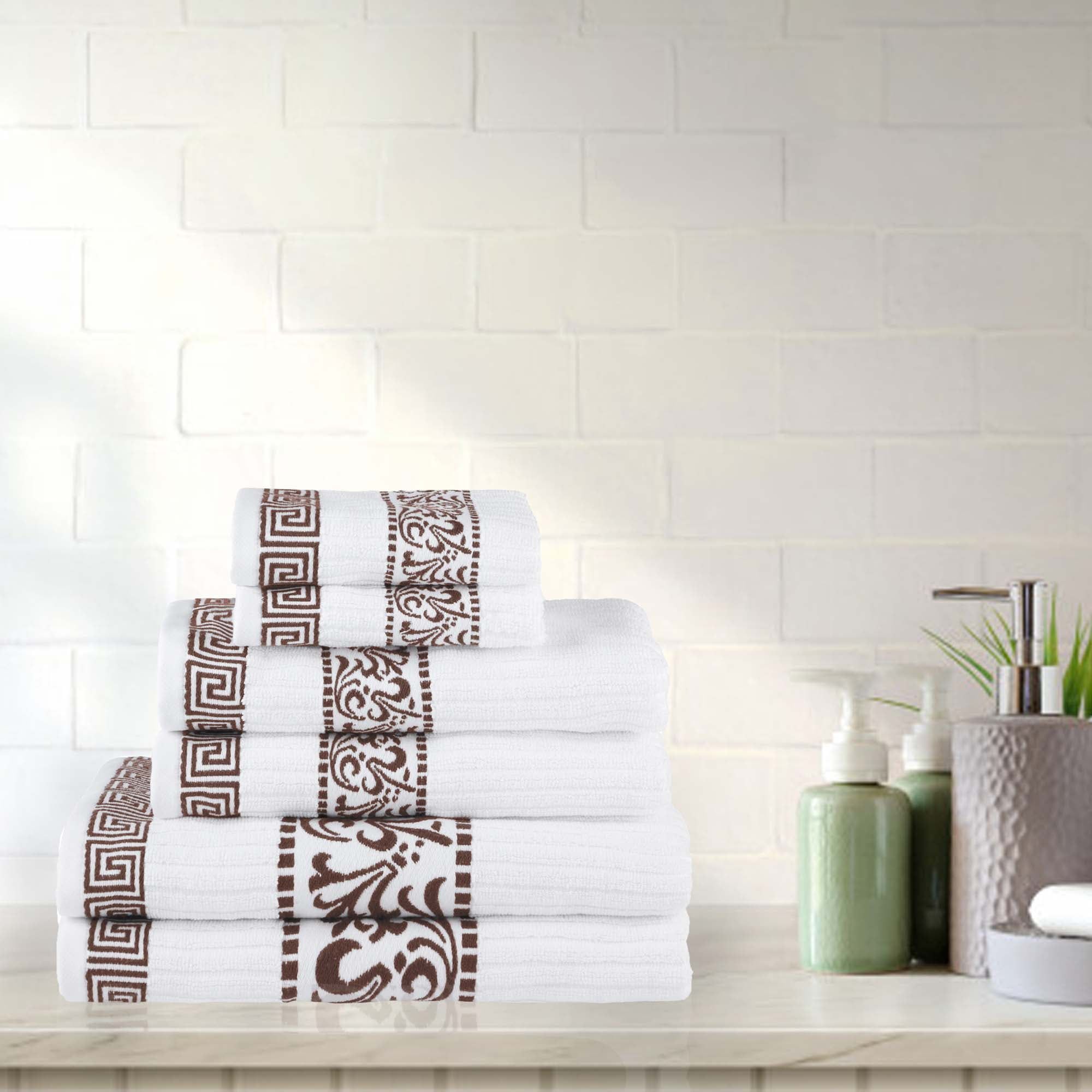 Athens White and Chocolate Organic Cotton 6-Piece Towel Set