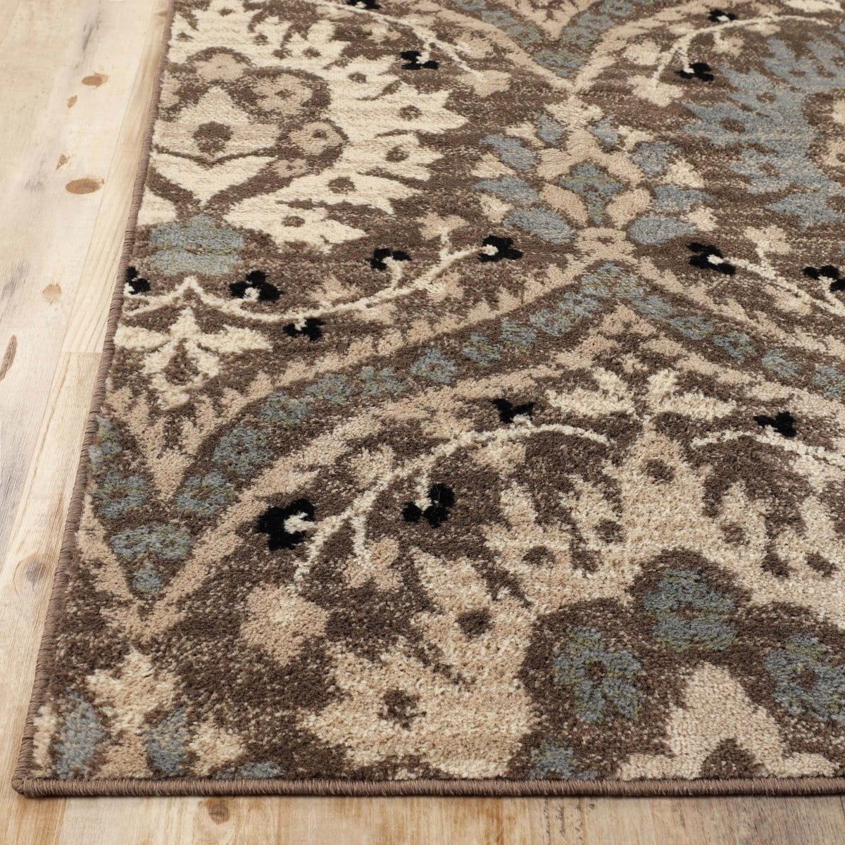 Light Blue Floral Synthetic Runner Area Rug, 2' x 3'