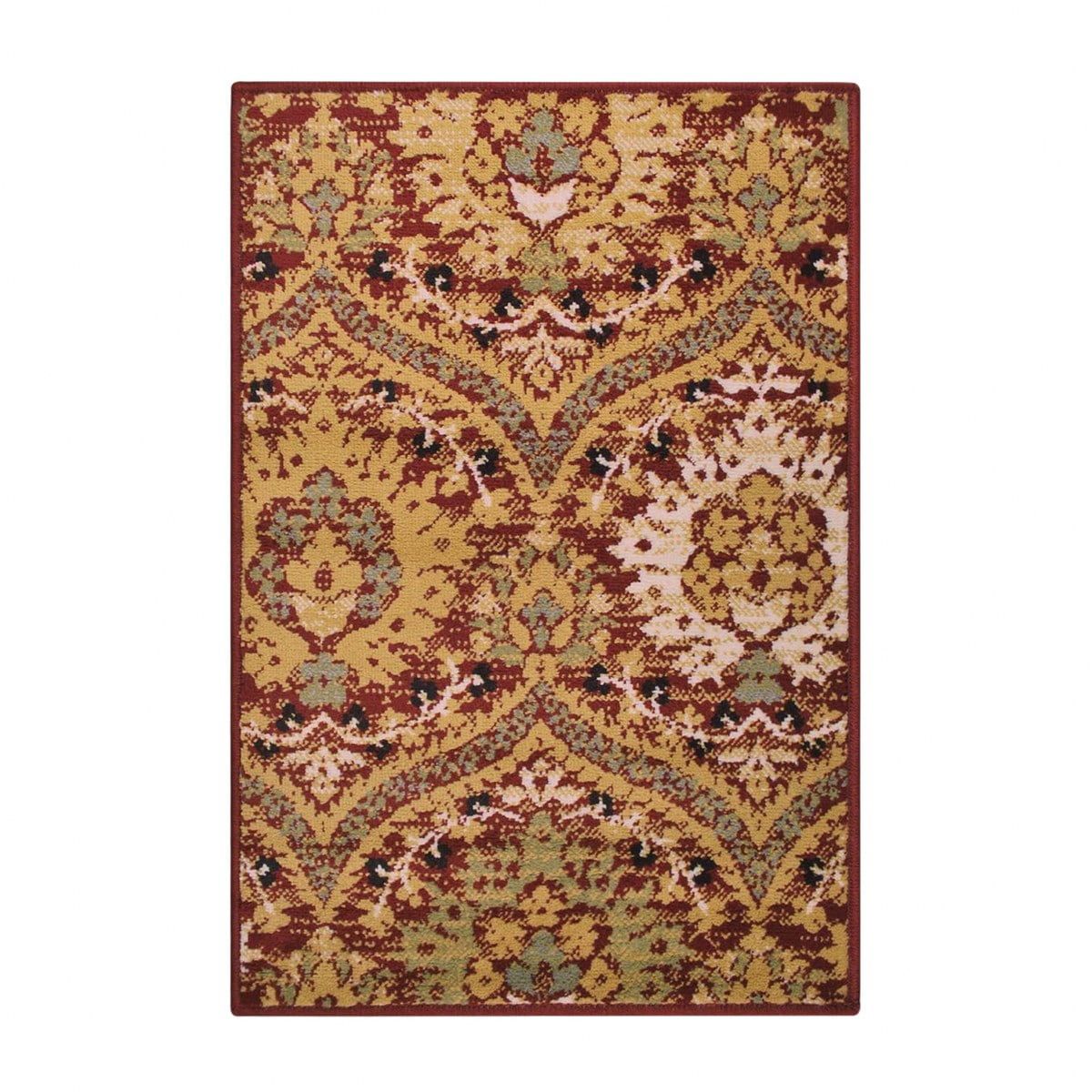 Floral Damask Red Synthetic 2'x3' Easy-Care Area Rug