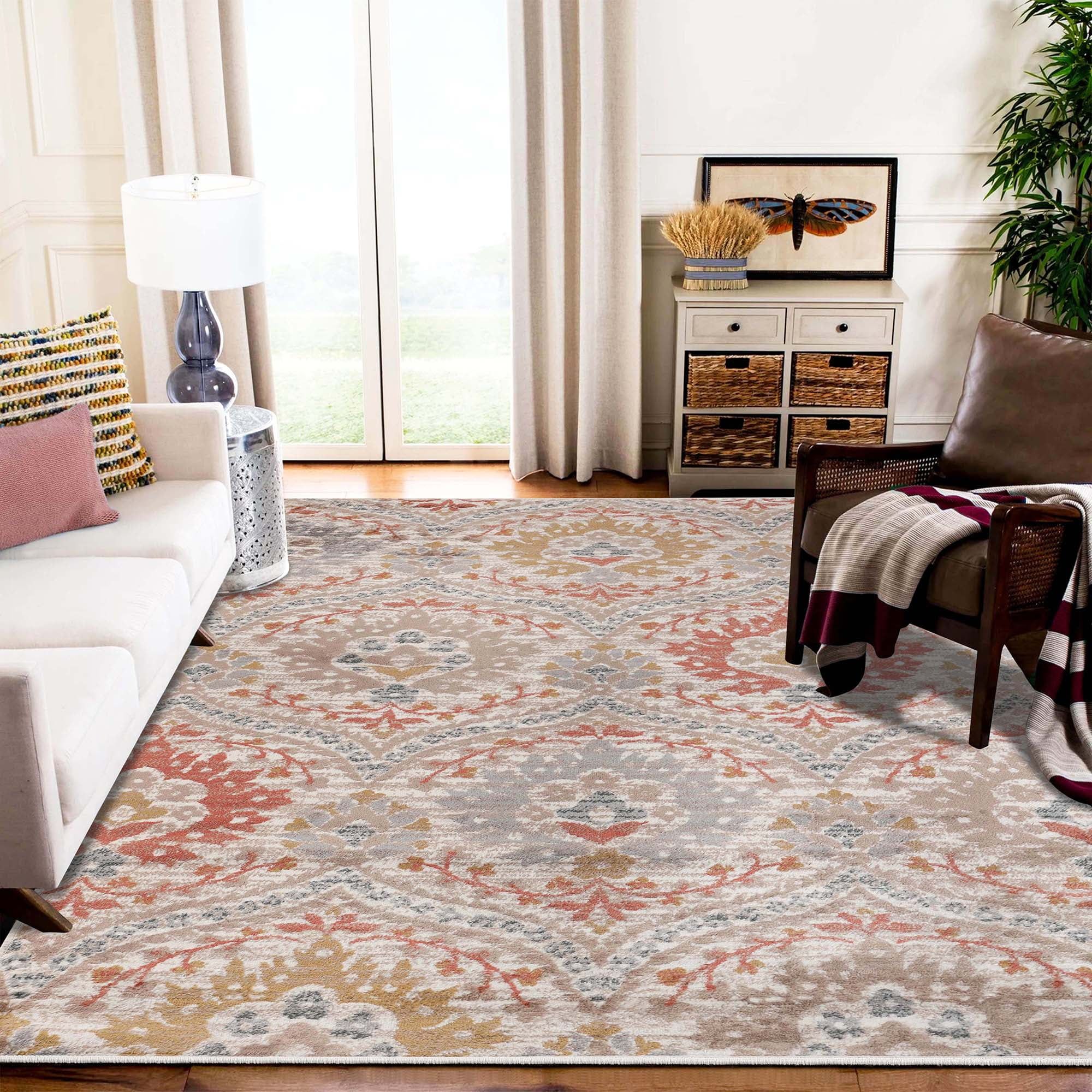 Ginger Floral Synthetic 5' x 8' Reversible Area Rug