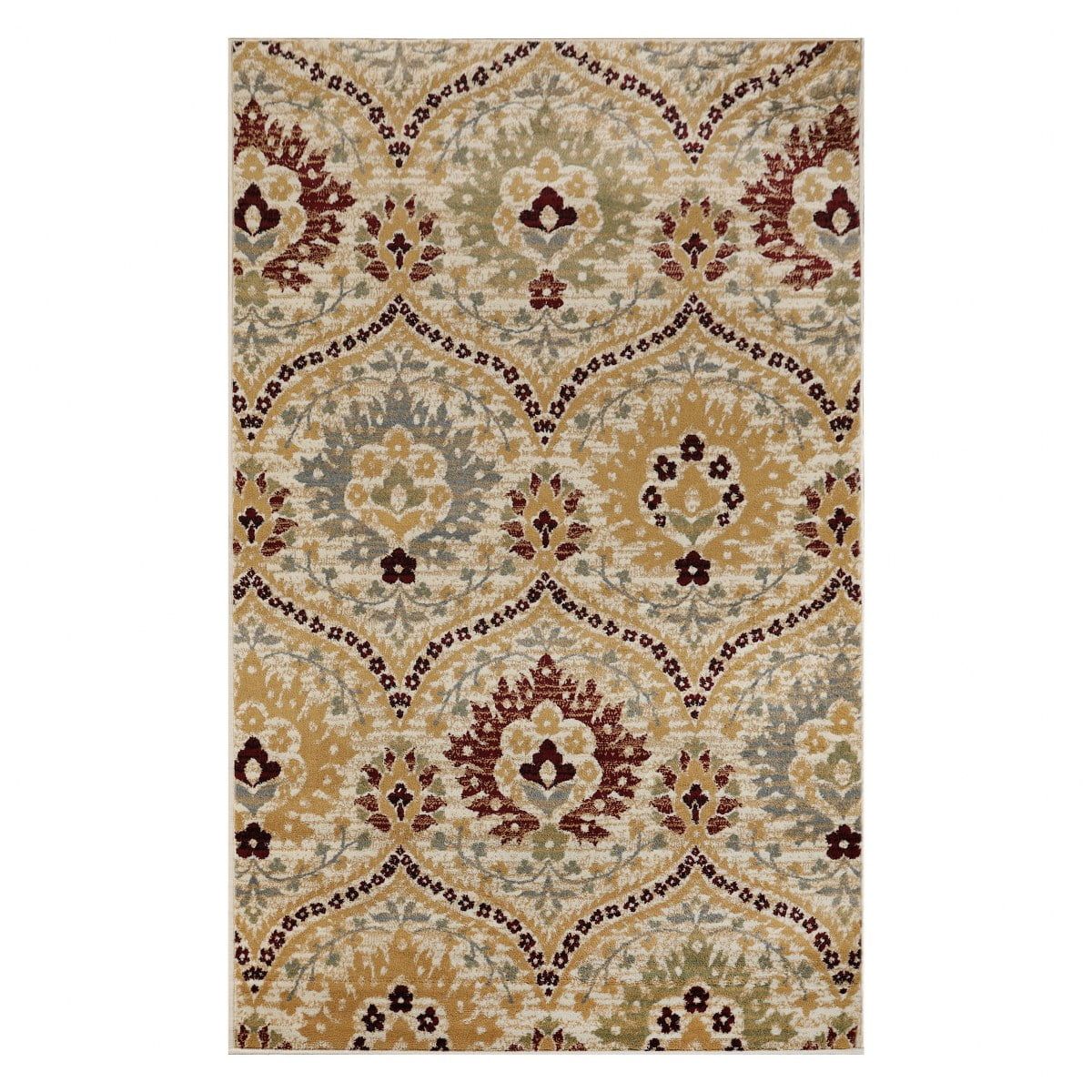 Camel Floral Damask Flat Woven Synthetic Area Rug, 8' x 10'