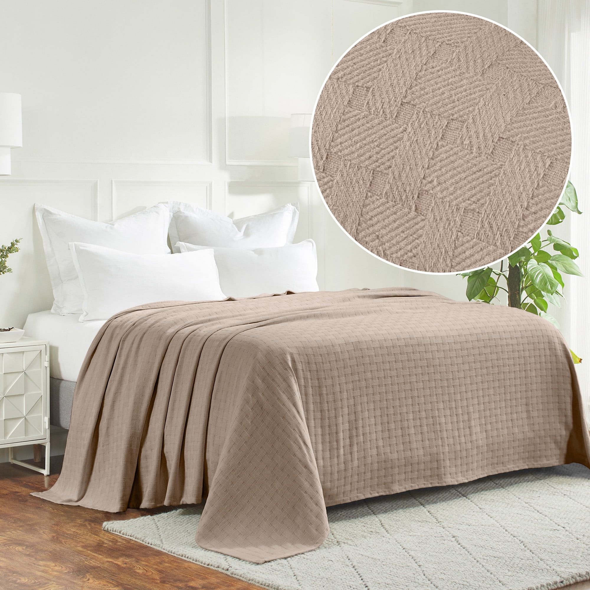 Khaki Full/Queen Cotton Basketweave Blanket