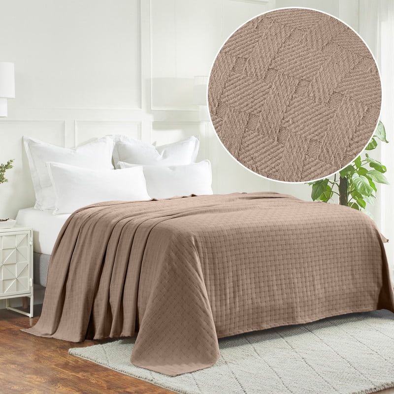 Khaki Full/Queen Cotton Basketweave Blanket
