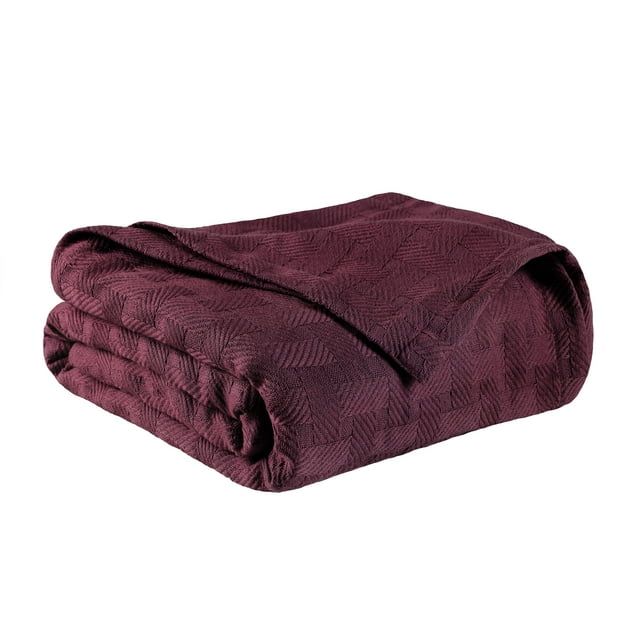 Plum Full Cotton Basketweave Reversible Throw Blanket