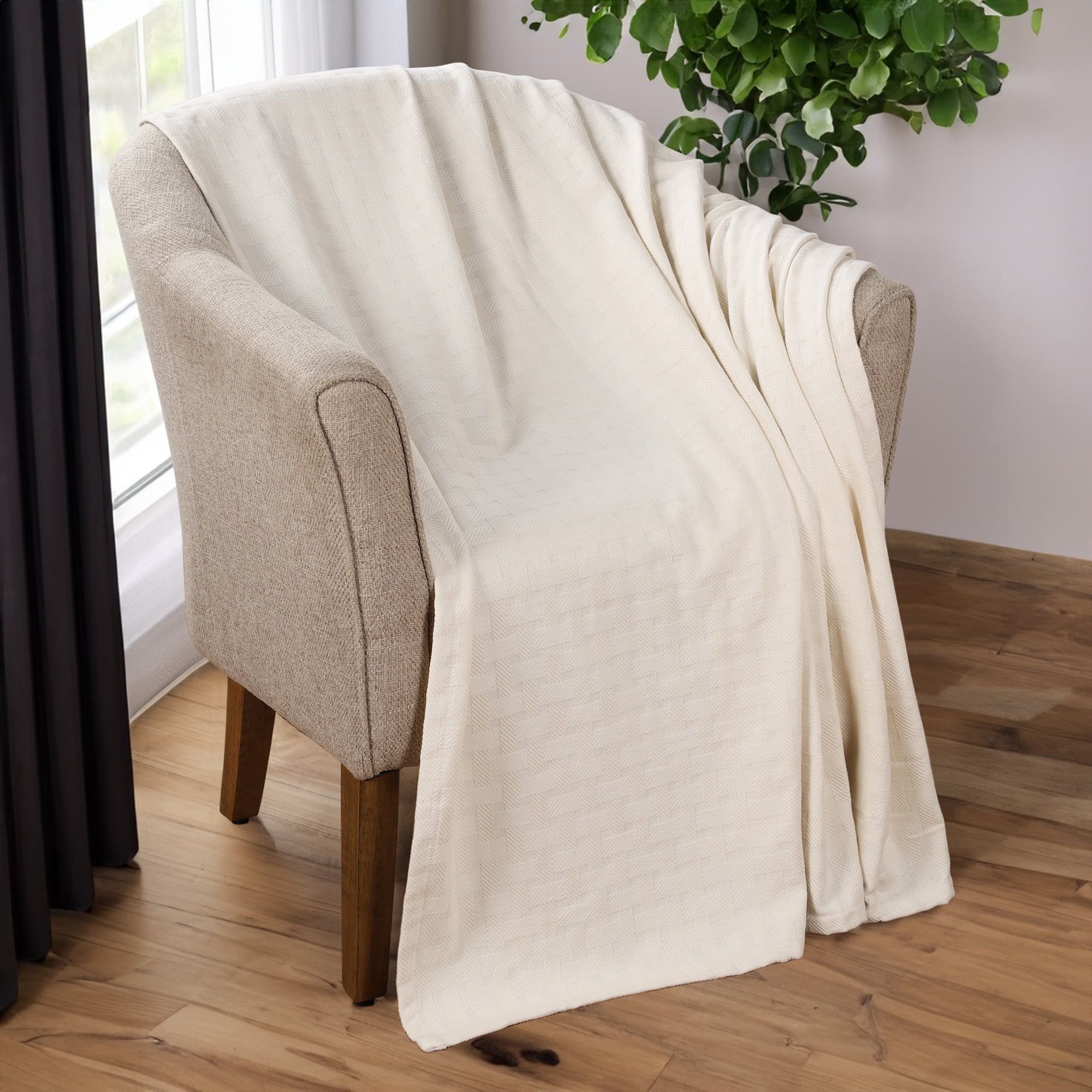 Ivory Basketweave All-Season Cotton Throw Blanket