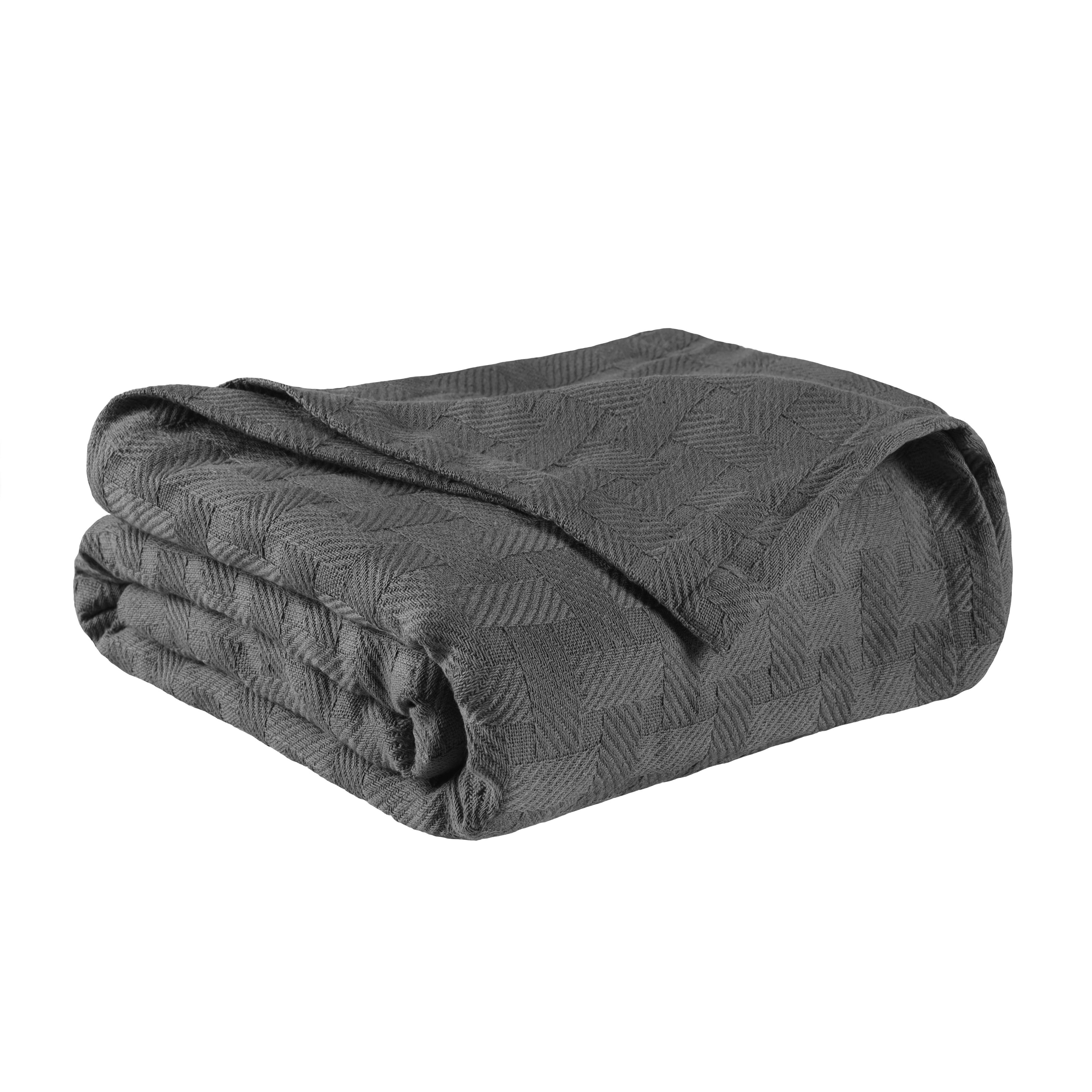Elegant Twin-Size Charcoal Cotton Basketweave All-Season Blanket
