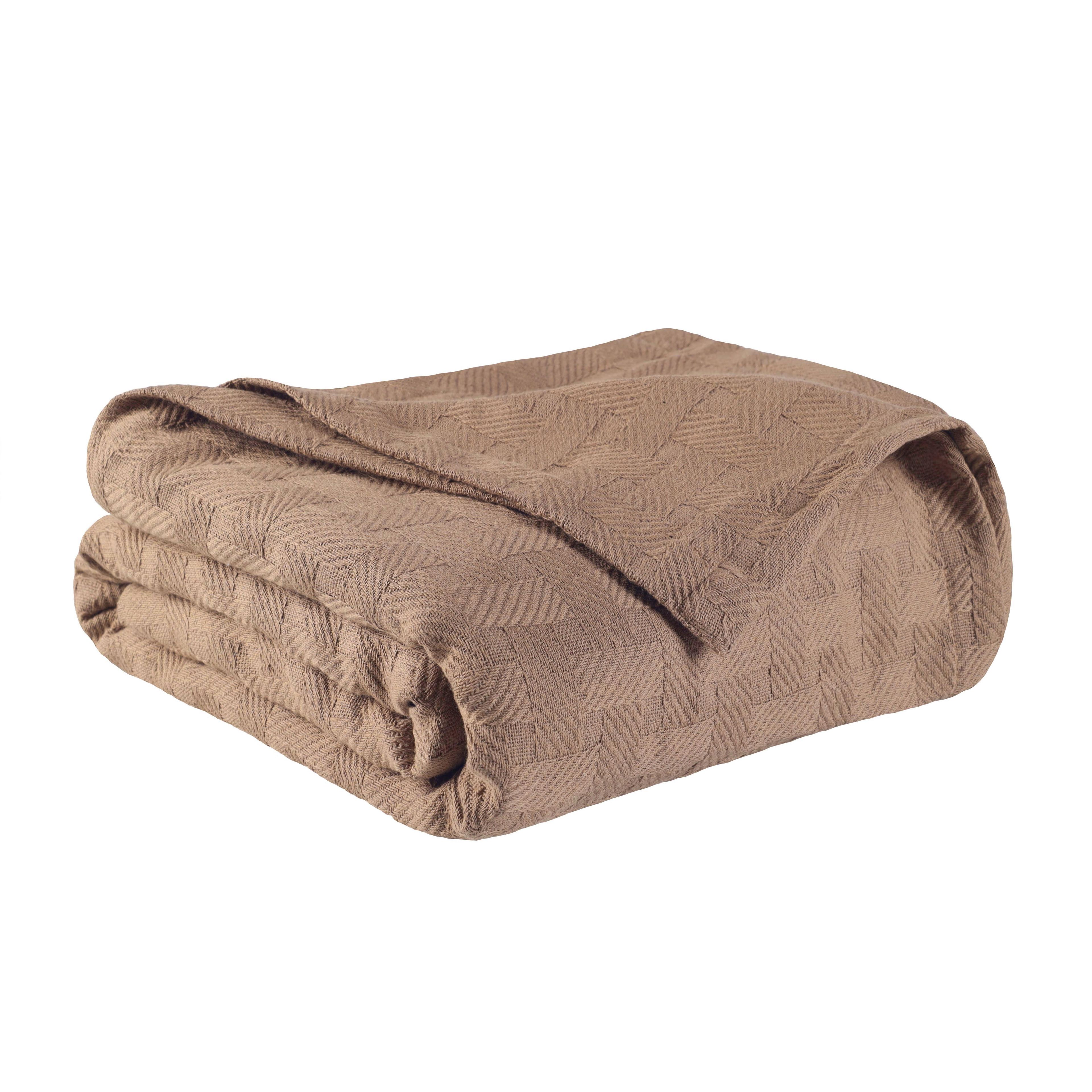 Twin Taupe Cotton Basketweave All-Season Blanket