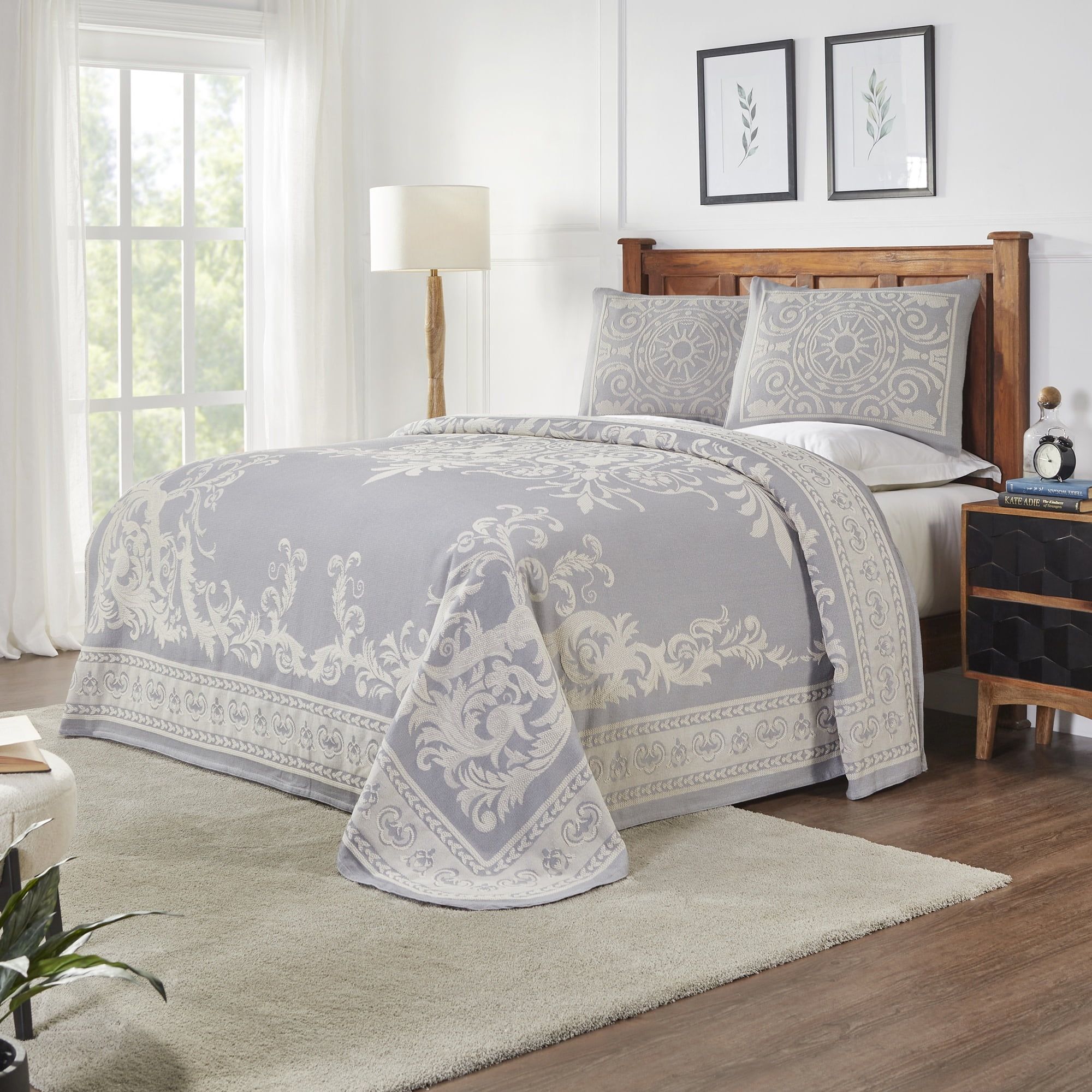 Slate Blue Twin Cotton Blend Medallion Bedspread Set