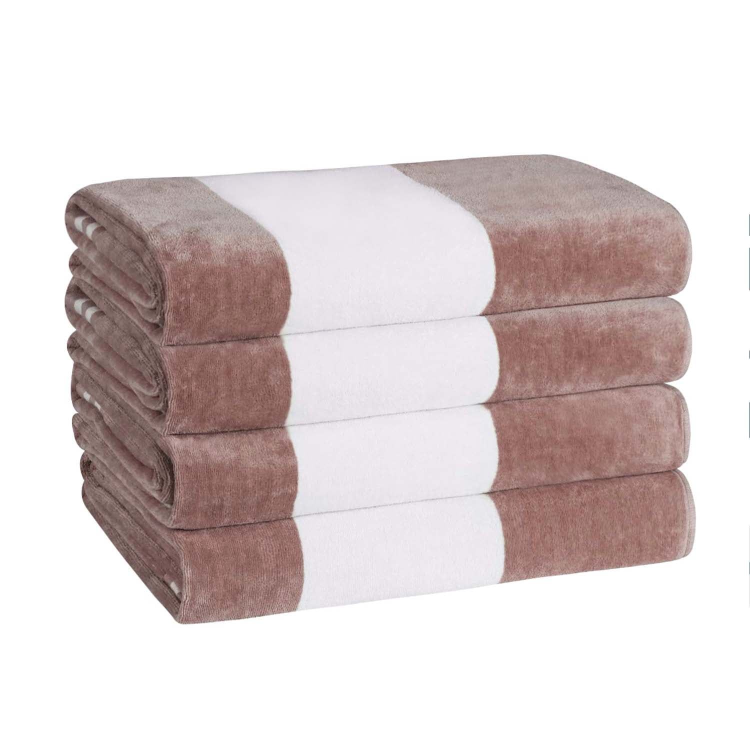 Taupe and White Oversized Cotton Cabana Stripe Beach Towel Set