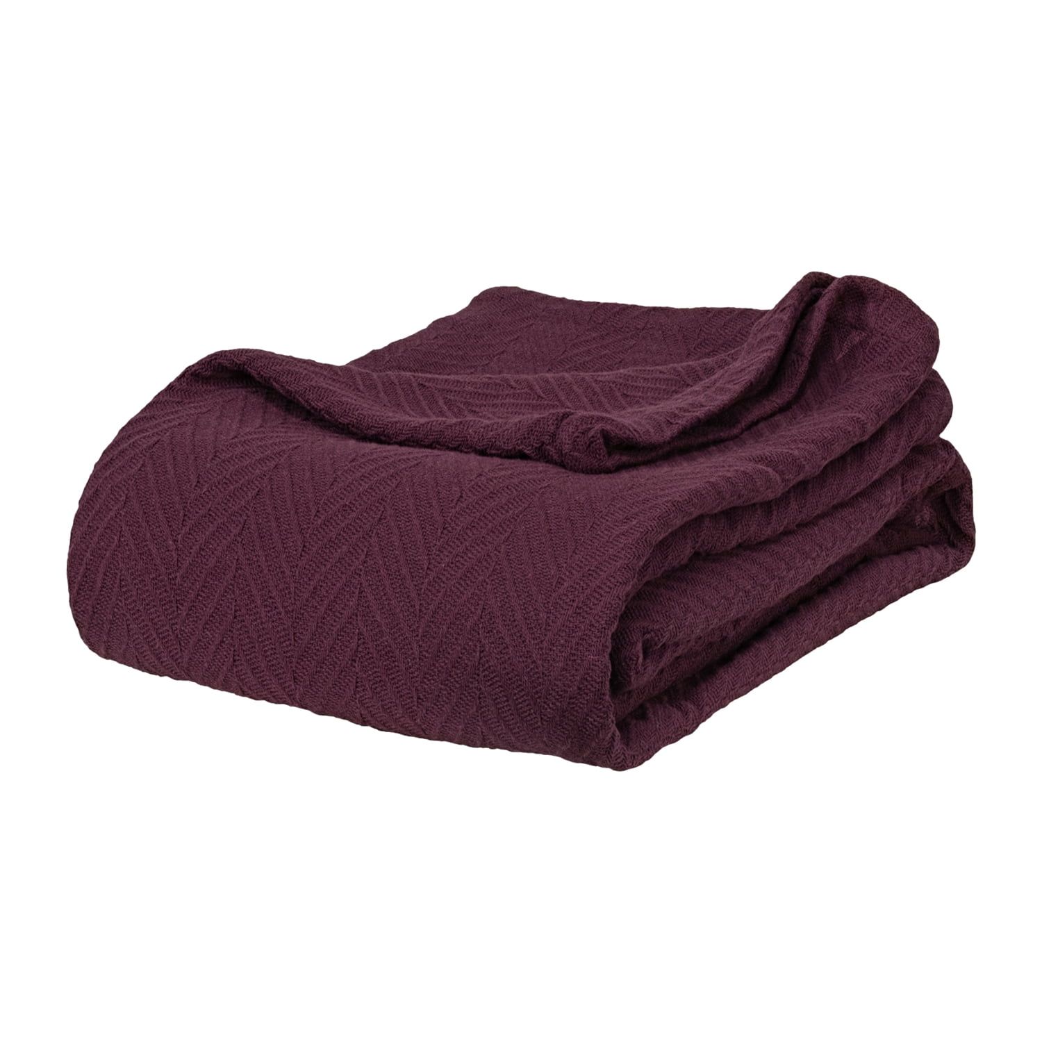 Plum Herringbone Weave Full/Queen Lightweight Cotton Blanket