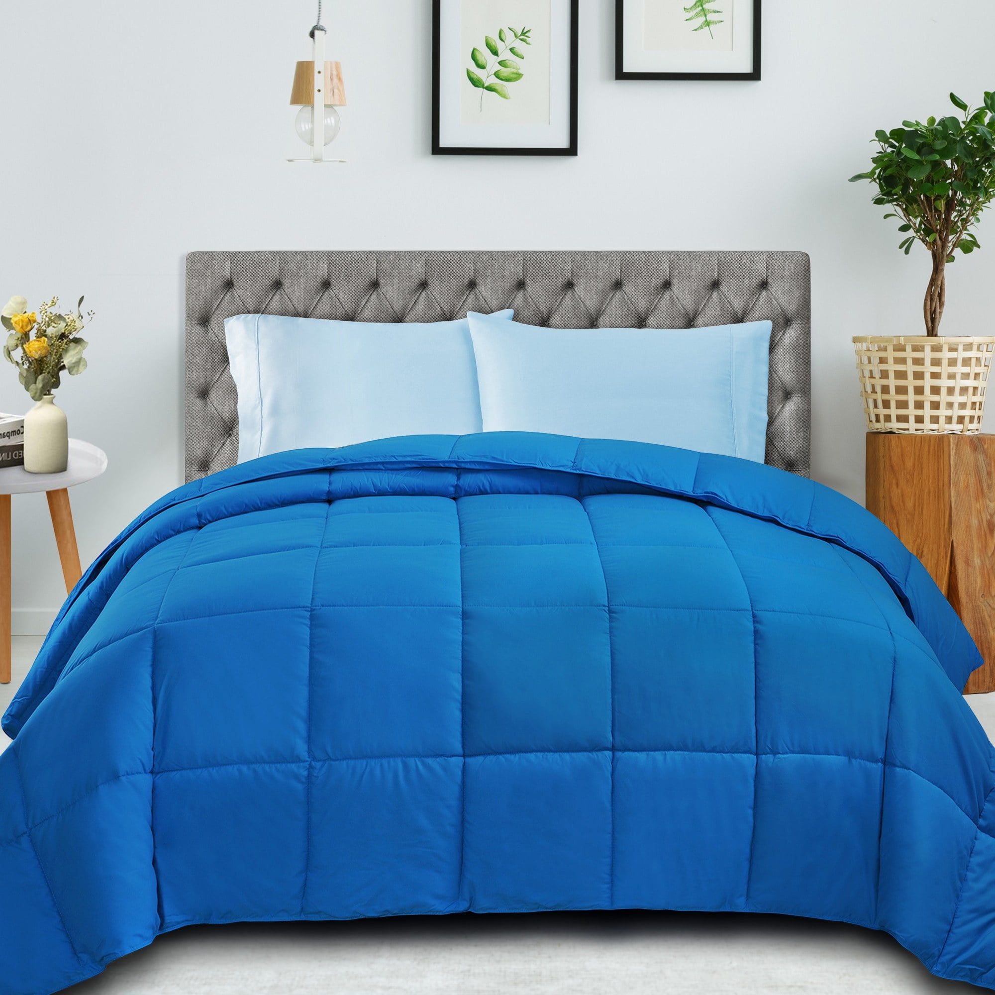 California King Aster Blue Reversible Microfiber Comforter