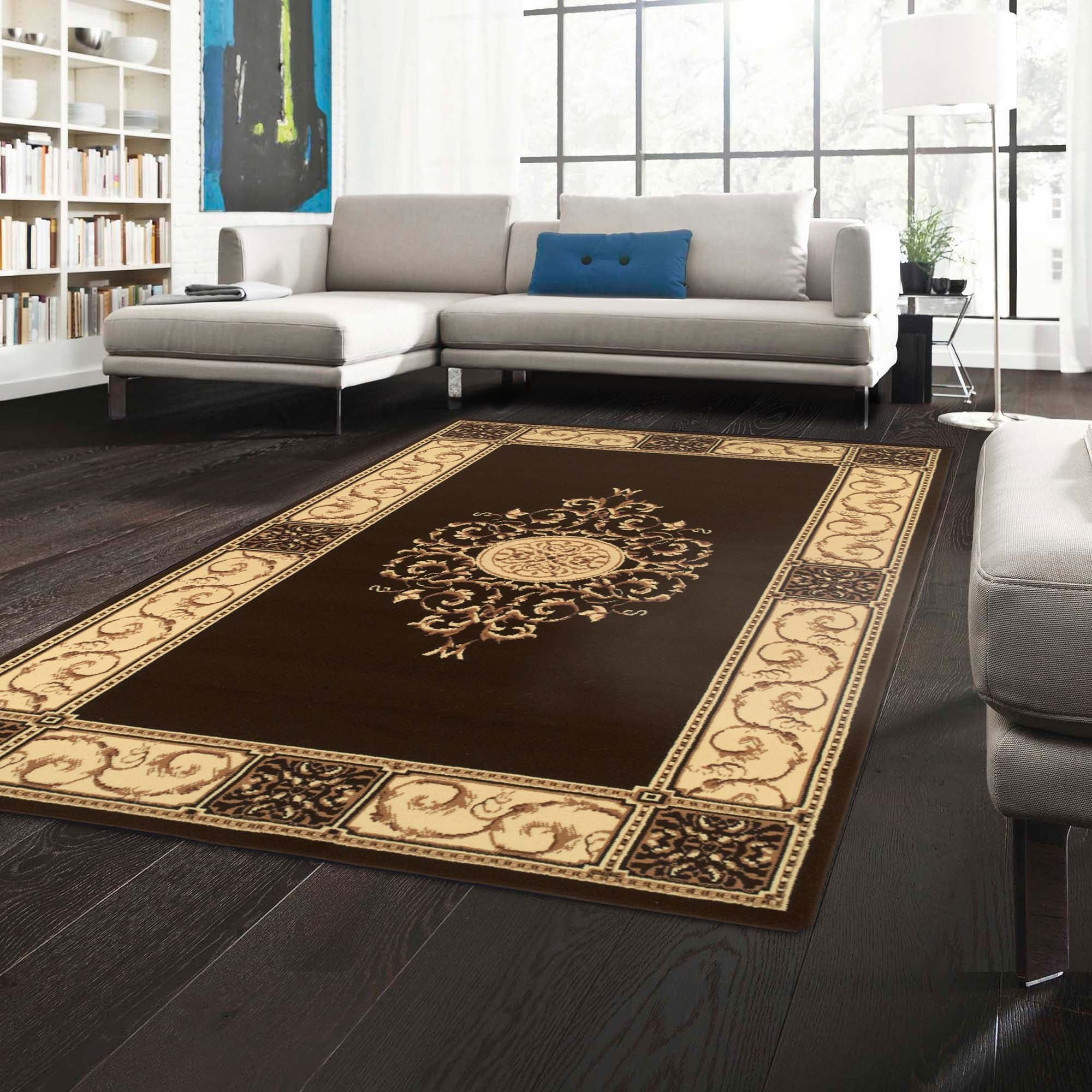 Elegant Coffee Floral Medallion Polypropylene Area Rug, 4' x 6'