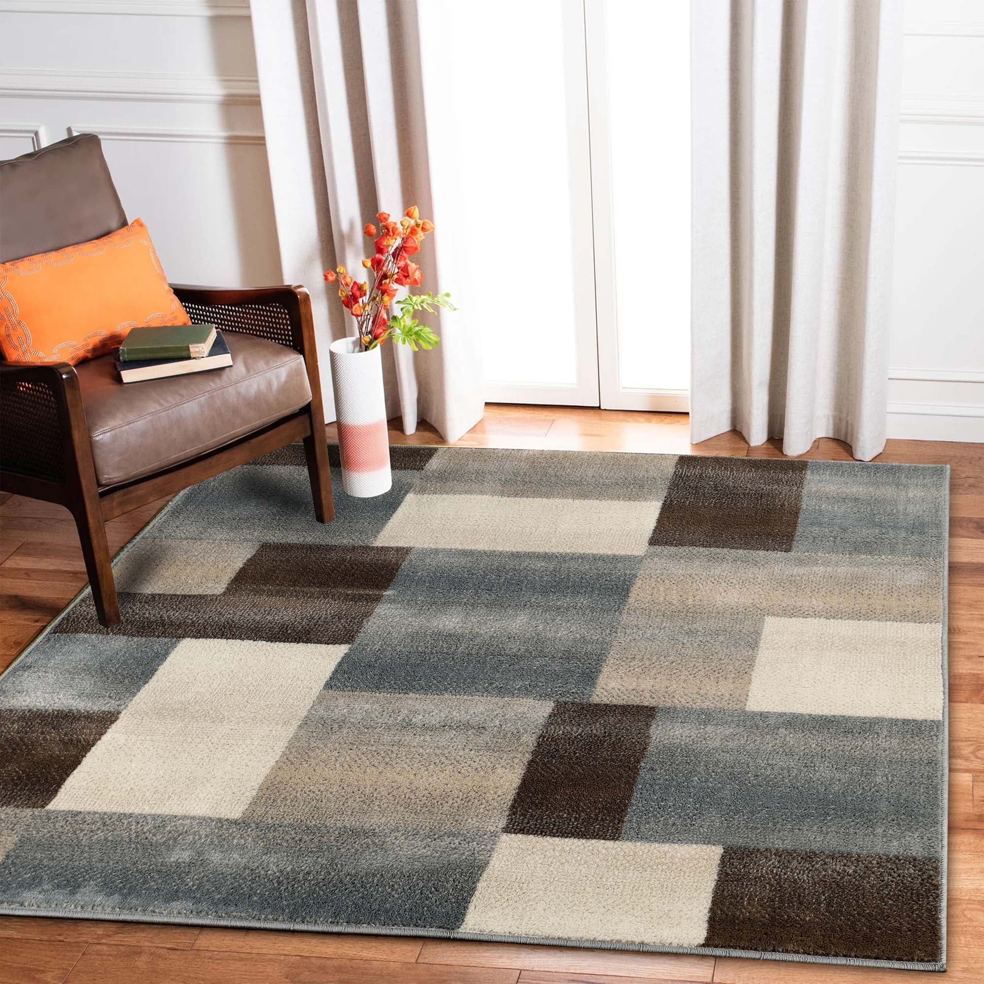 Gray Geometric Color Block Square Indoor Rug