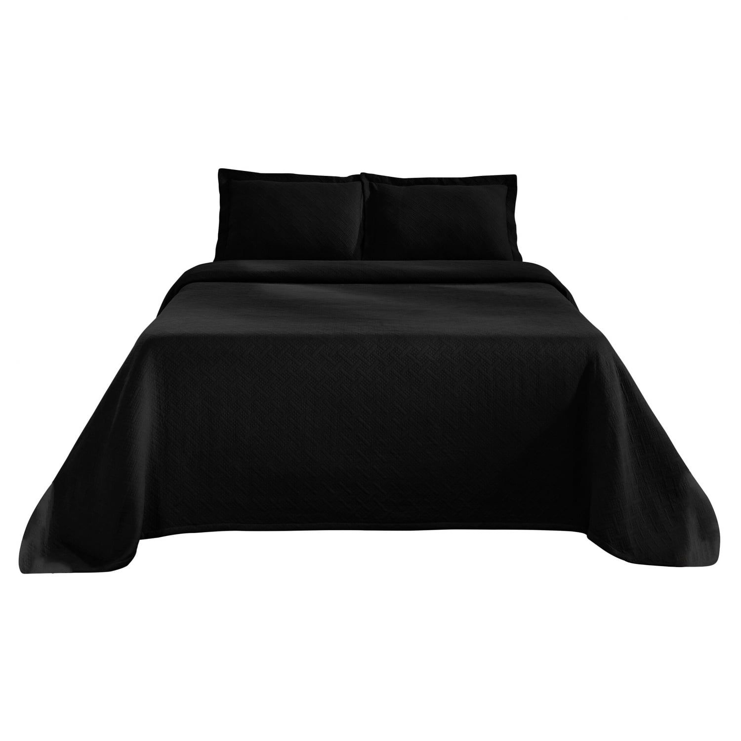 Elegant Cotton Basketweave Queen Bedspread Set in Black